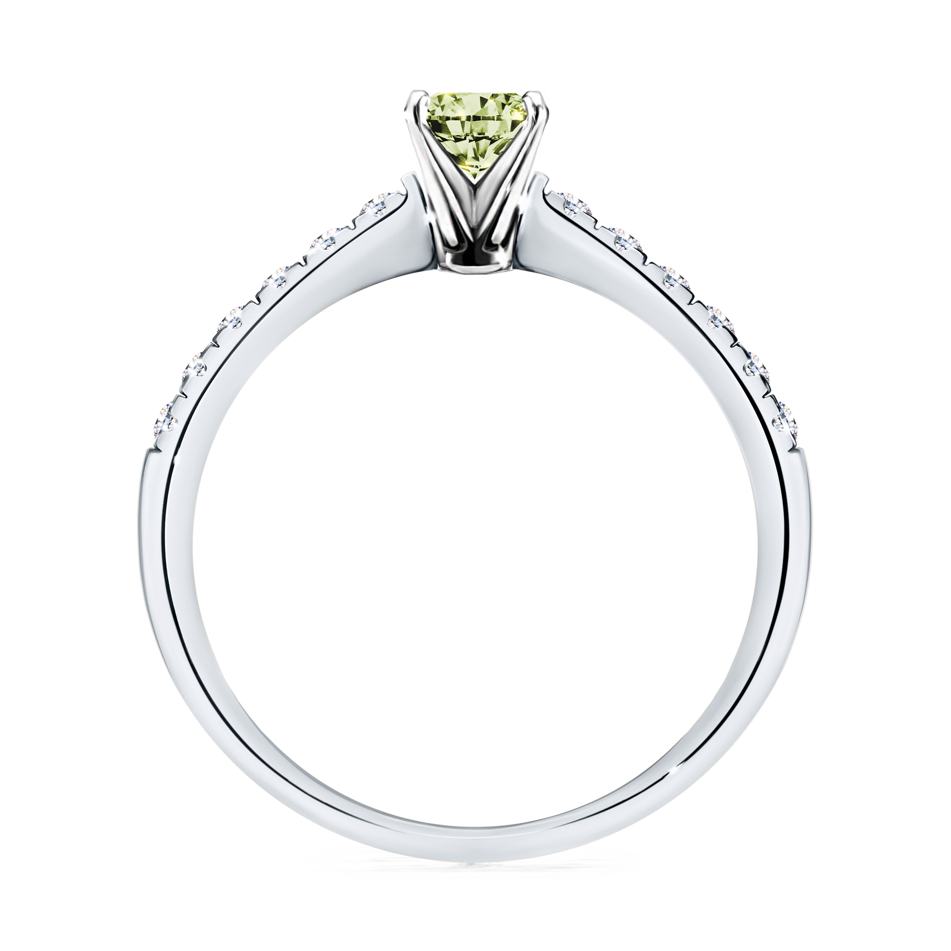 Pierścionek zaręczynowy My Sunshine z białego złota z jasnym zielonym diamentem 0,39CT