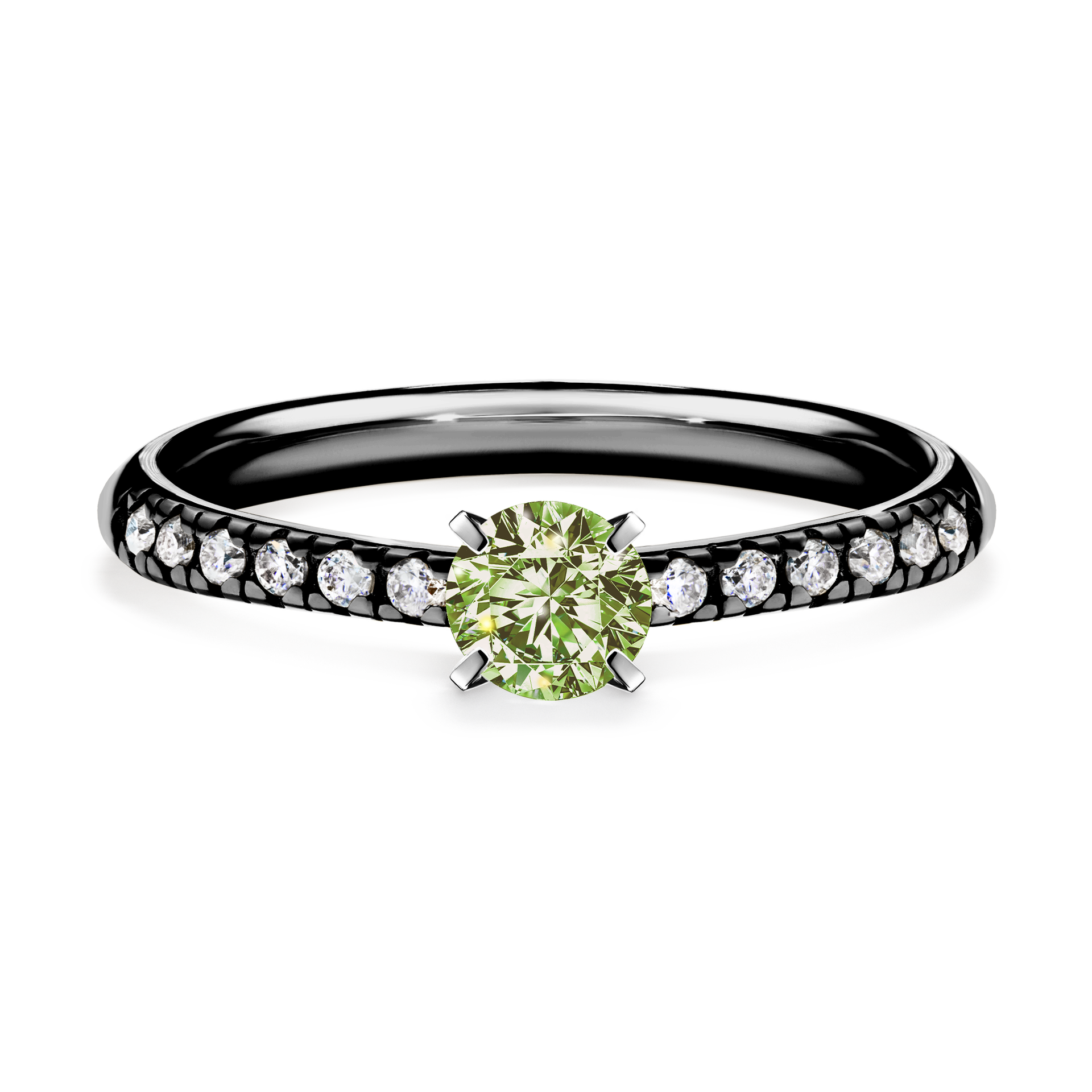 Pierścionek zaręczynowy My Sunshine z czarnego złota z jasnym zielonym diamentem 0,39CT