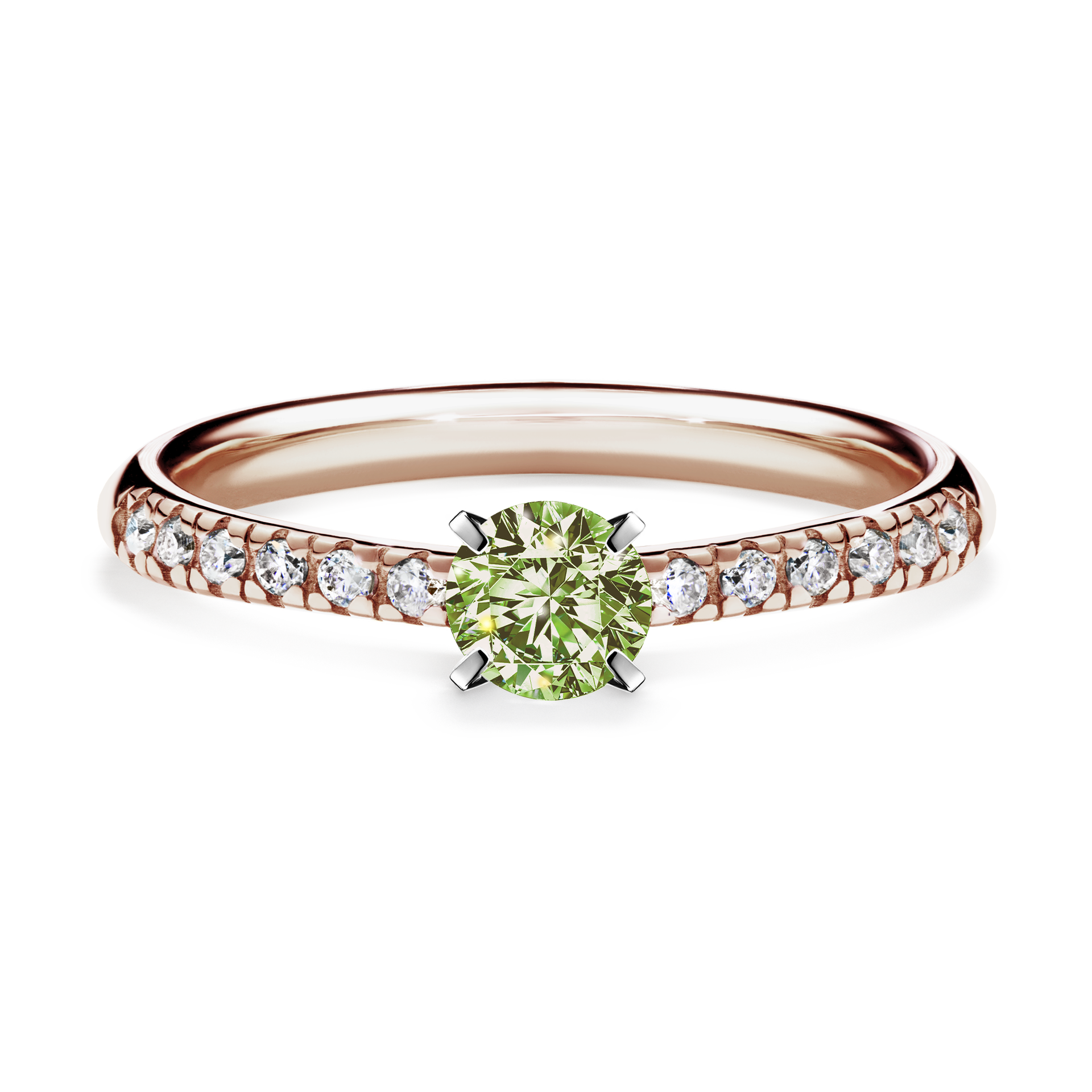 Pierścionek zaręczynowy My Sunshine z różowego złota z jasnym zielonym diamentem 0,39CT