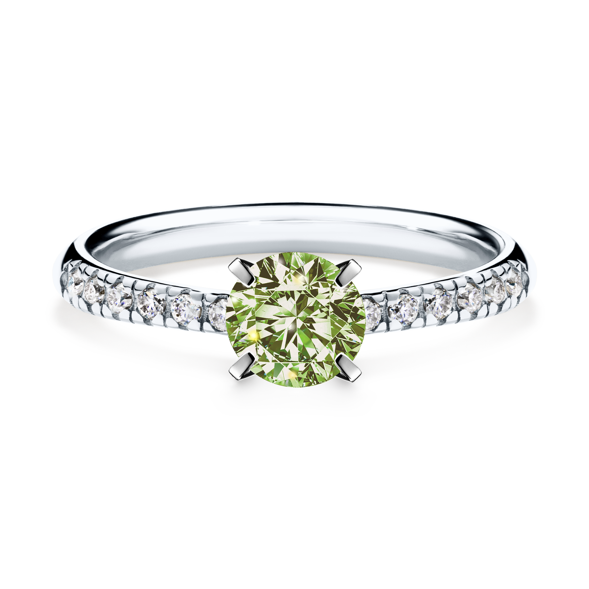 Pierścionek zaręczynowy My Sunshine z białego złota z jasnym zielonym diamentem 0,64CT