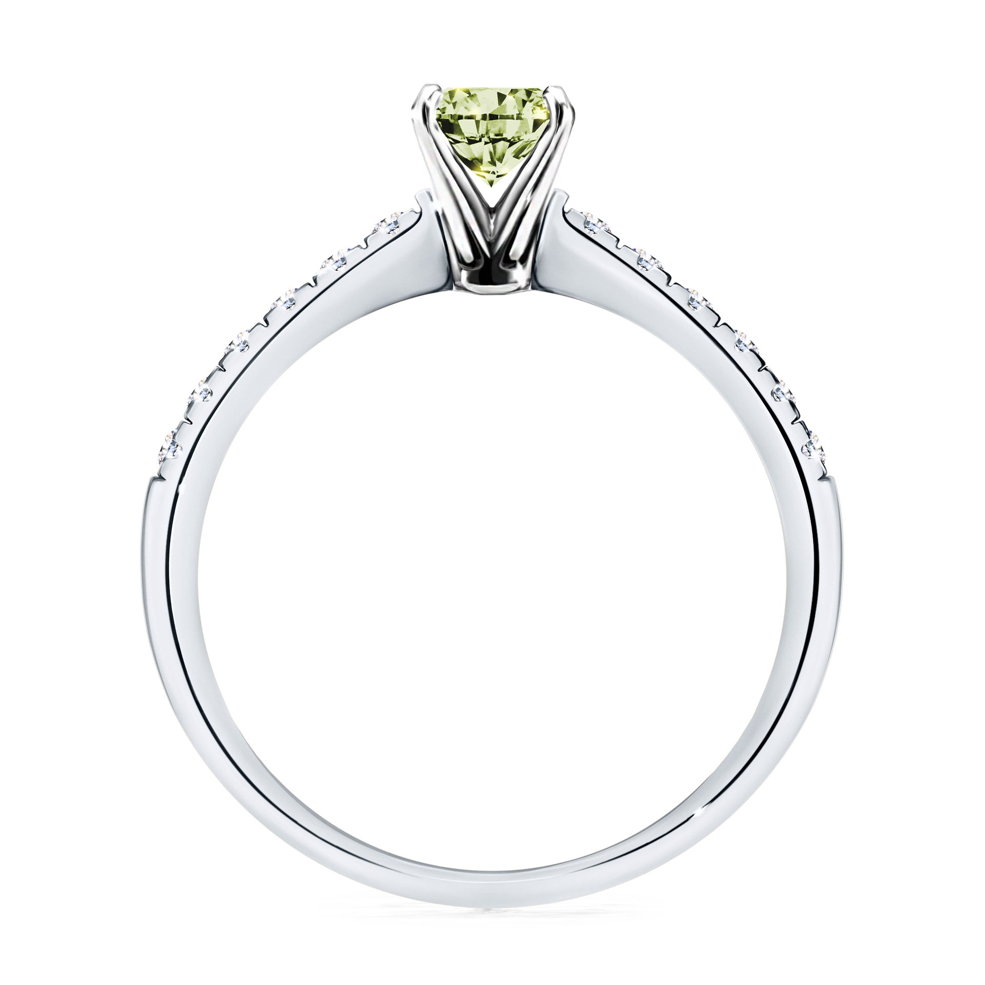 Pierścionek zaręczynowy My Sunshine z białego złota z jasnym zielonym diamentem 0,64CT