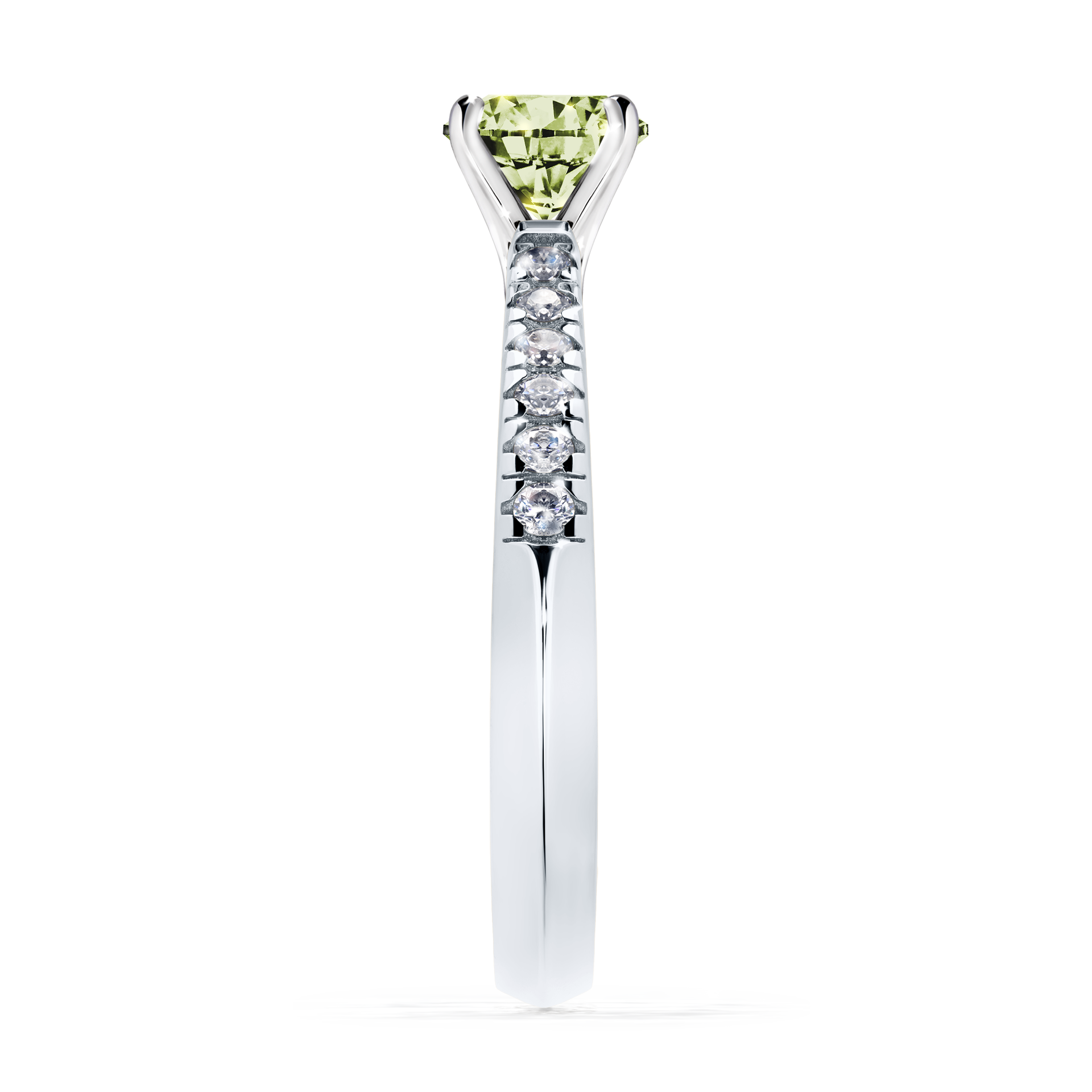 Pierścionek zaręczynowy My Sunshine z białego złota z jasnym zielonym diamentem 0,64CT