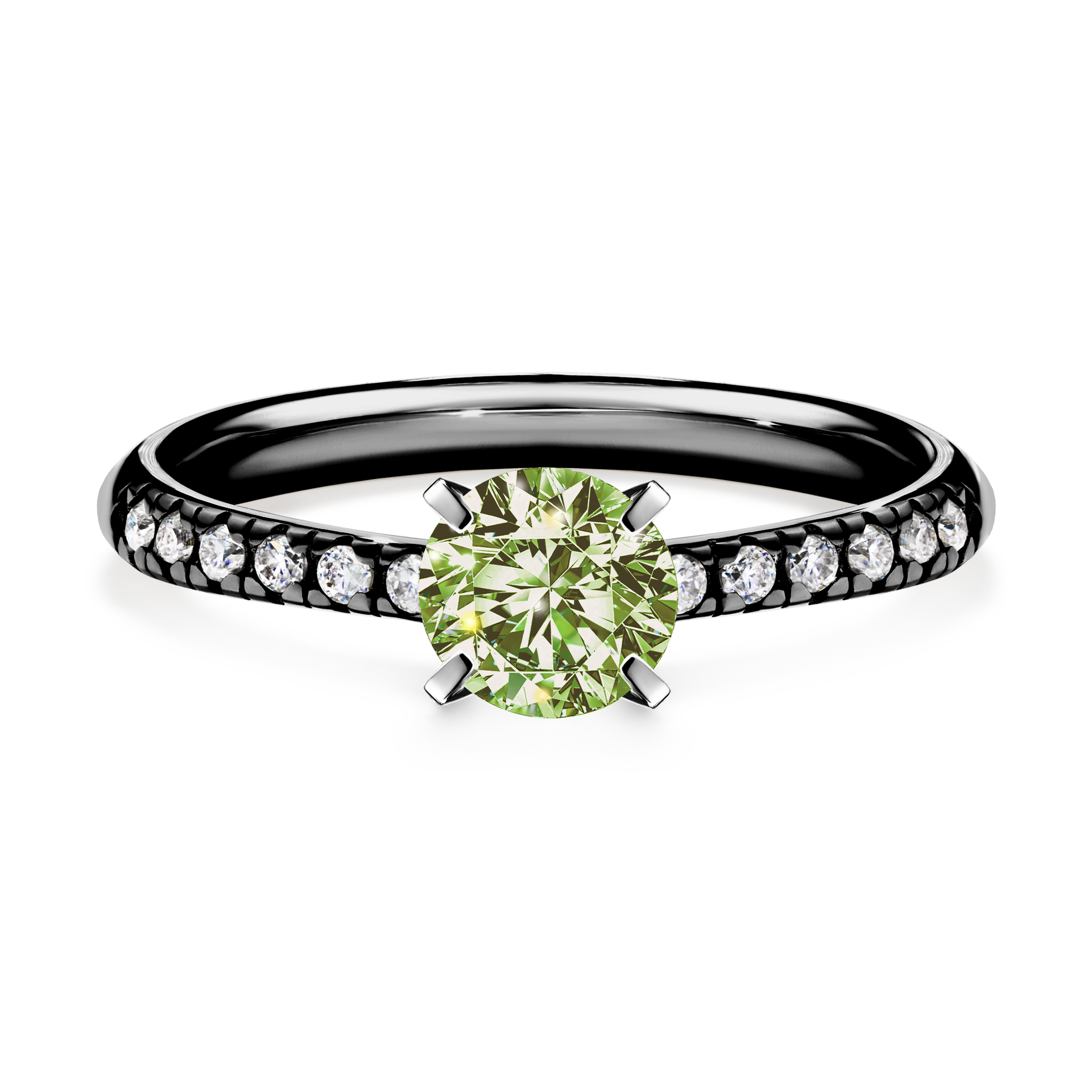 Pierścionek zaręczynowy My Sunshine z czarnego złota z jasnym zielonym diamentem 0,64CT