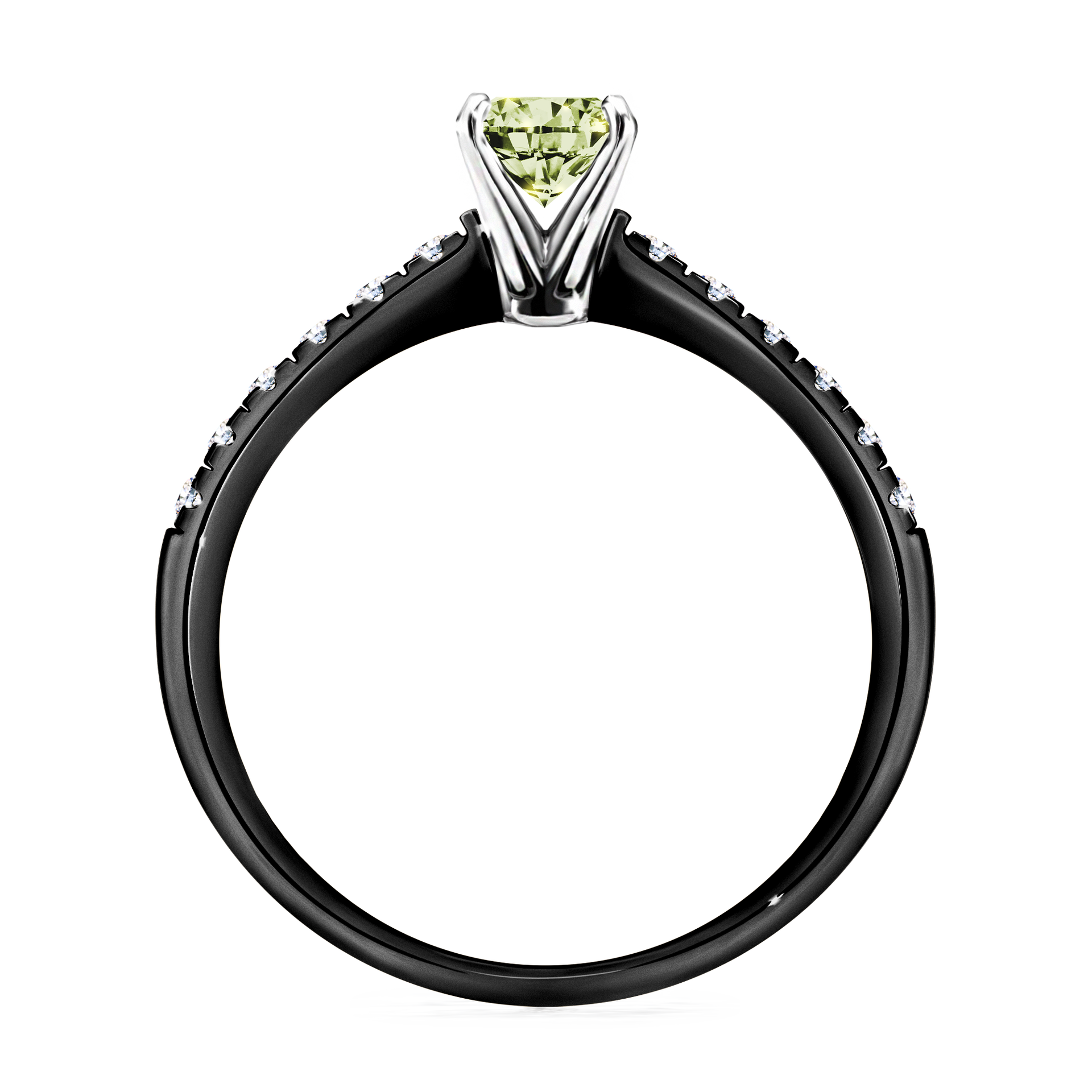 Pierścionek zaręczynowy My Sunshine z czarnego złota z jasnym zielonym diamentem 0,64CT