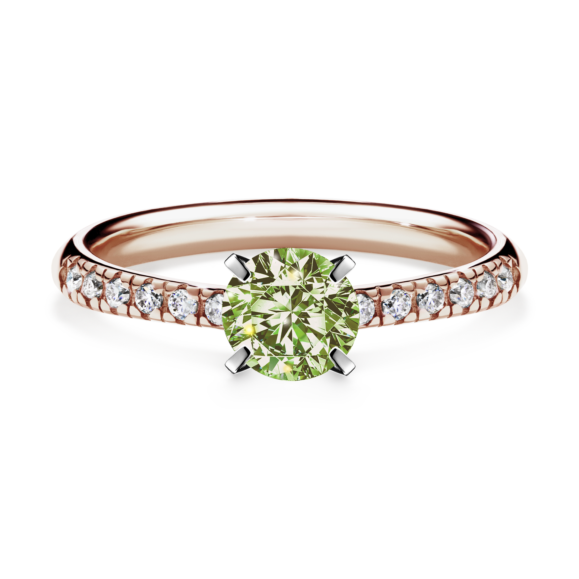 Pierścionek zaręczynowy My Sunshine z różowego złota z jasnym zielonym diamentem 0,64CT