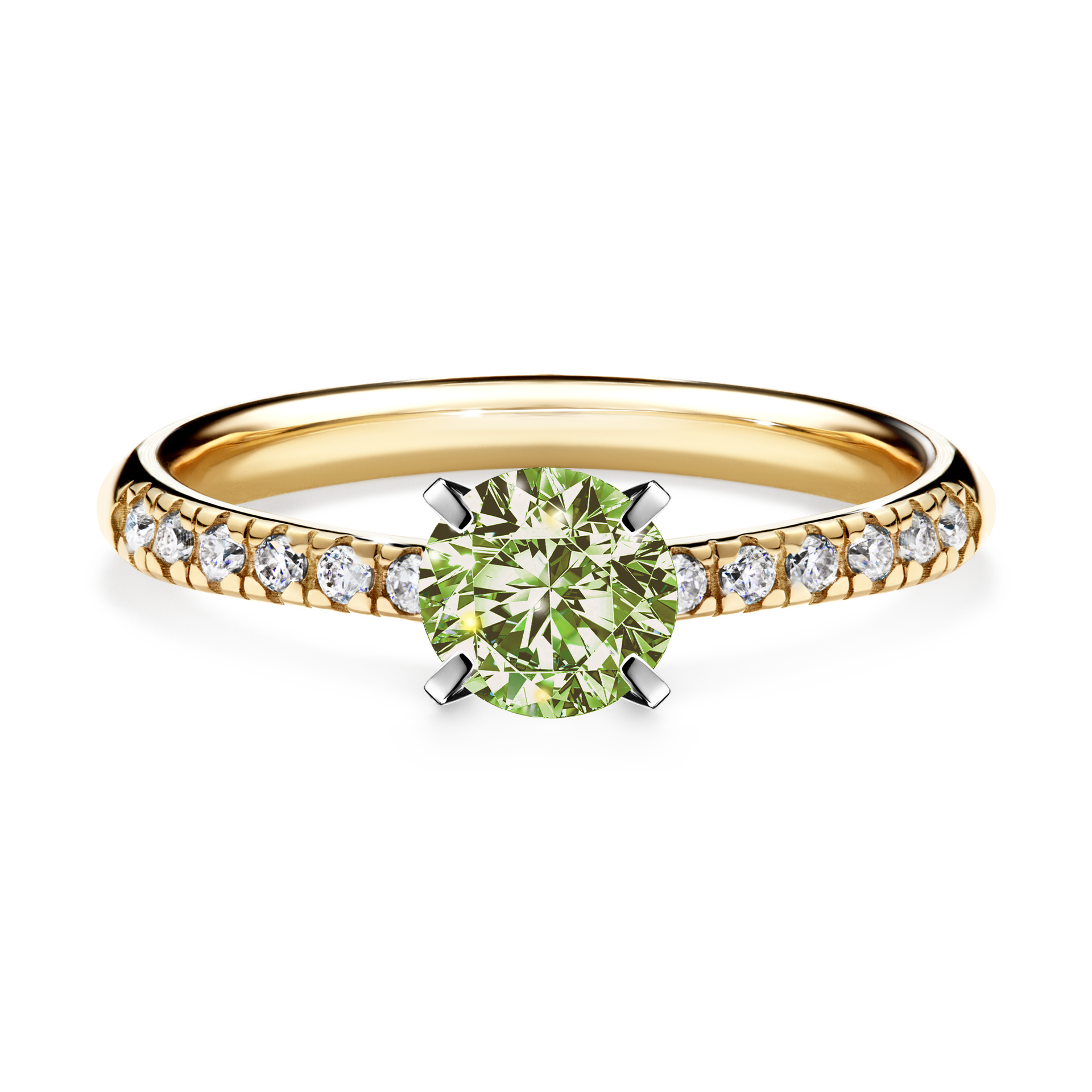 Pierścionek zaręczynowy My Sunshine z żółtego złota z jasnym zielonym diamentem 0,64CT