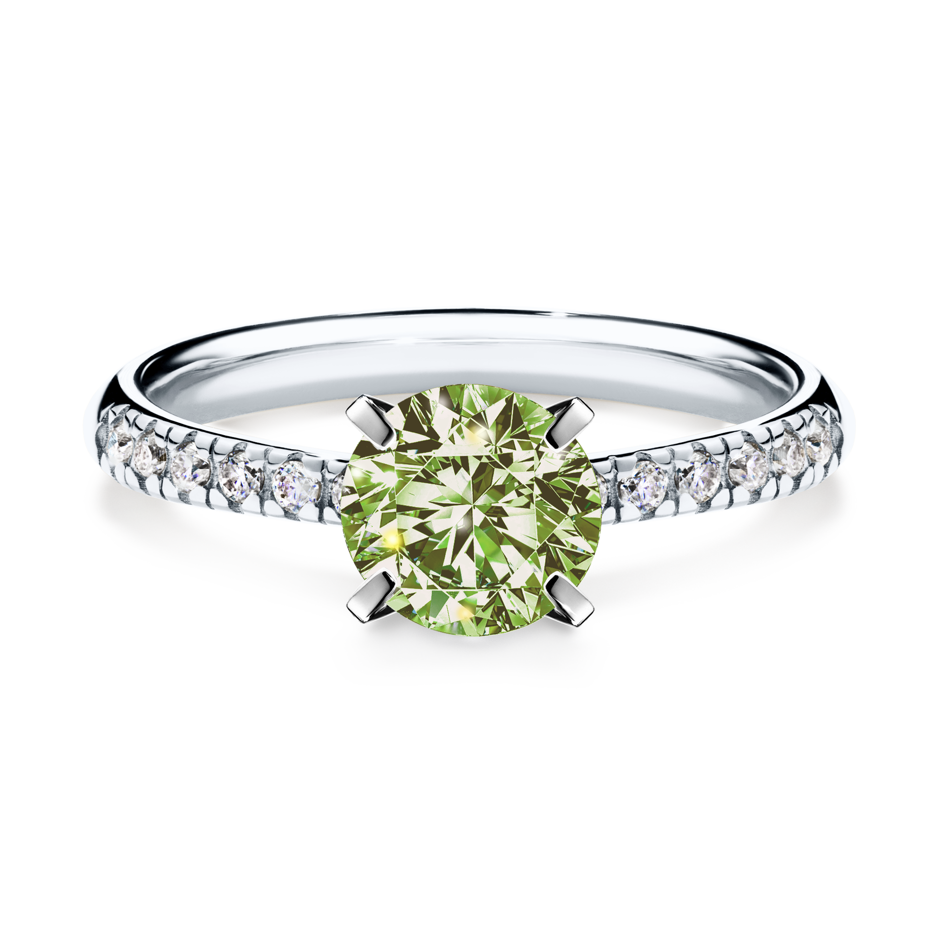 Pierścionek zaręczynowy My Sunshine z białego złota z jasnym zielonym diamentem 1,00CT