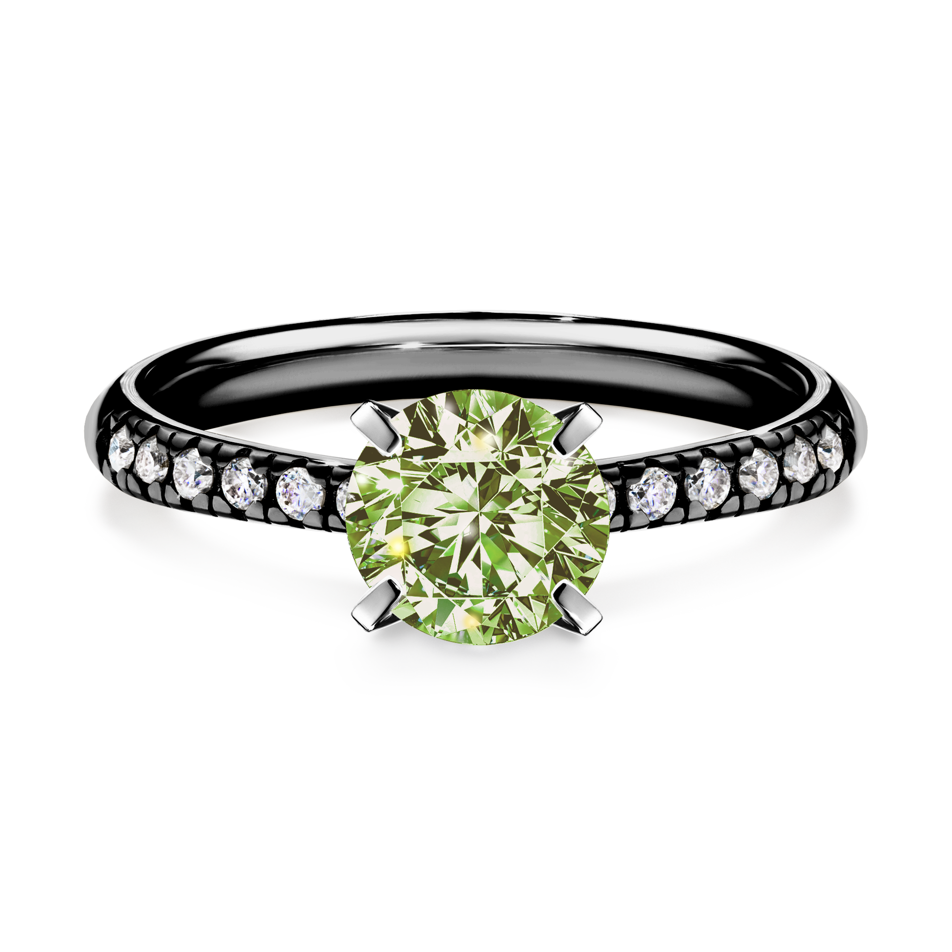 Pierścionek zaręczynowy My Sunshine z czarnego złota z jasnym zielonym diamentem 1,00CT