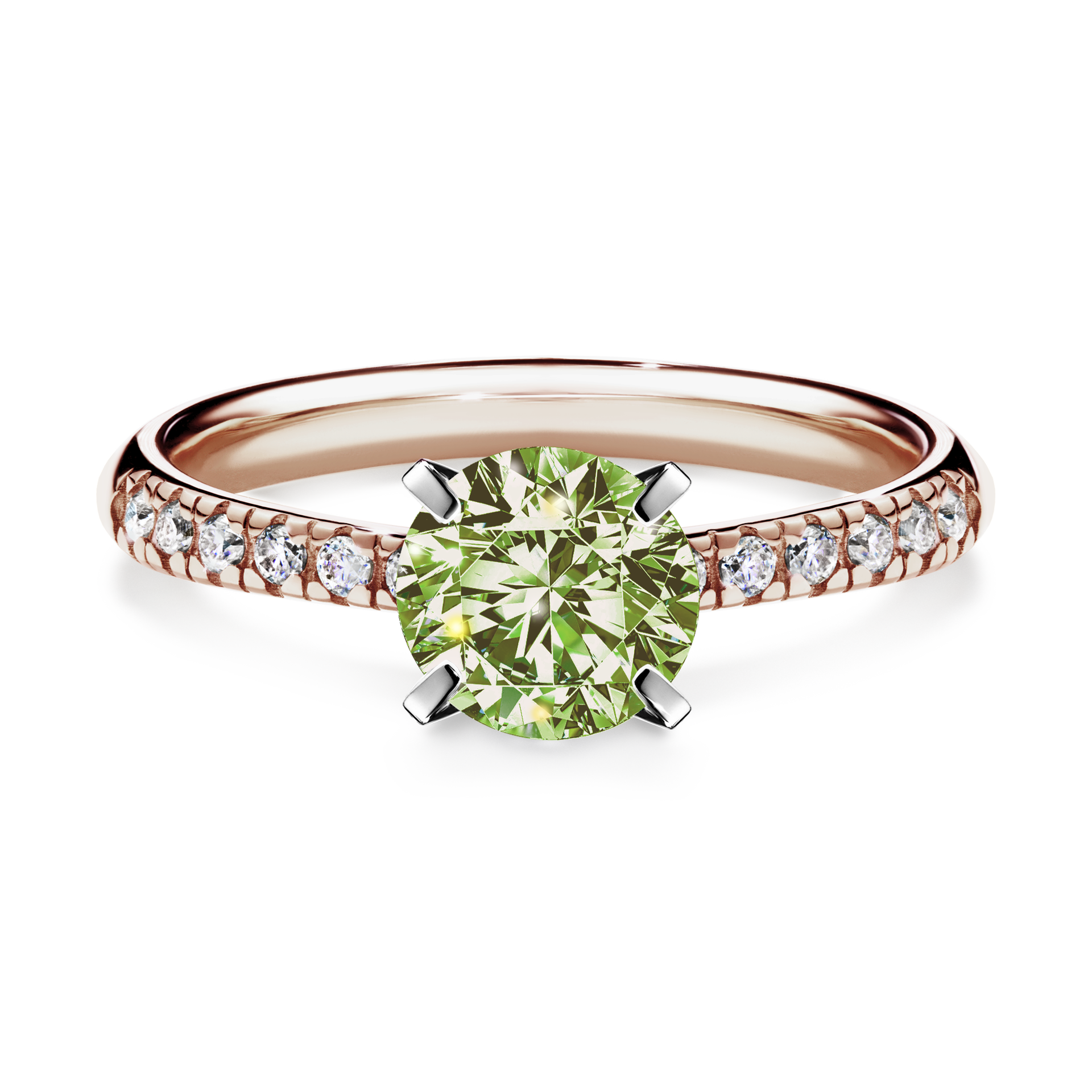 Pierścionek zaręczynowy My Sunshine z różowego złota z jasnym zielonym diamentem 1,00CT