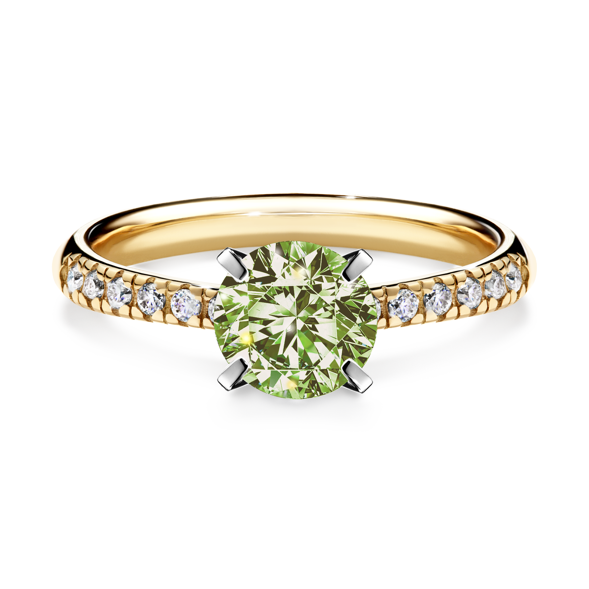 Pierścionek zaręczynowy My Sunshine z żółtego złota z jasnym zielonym diamentem 1,00CT