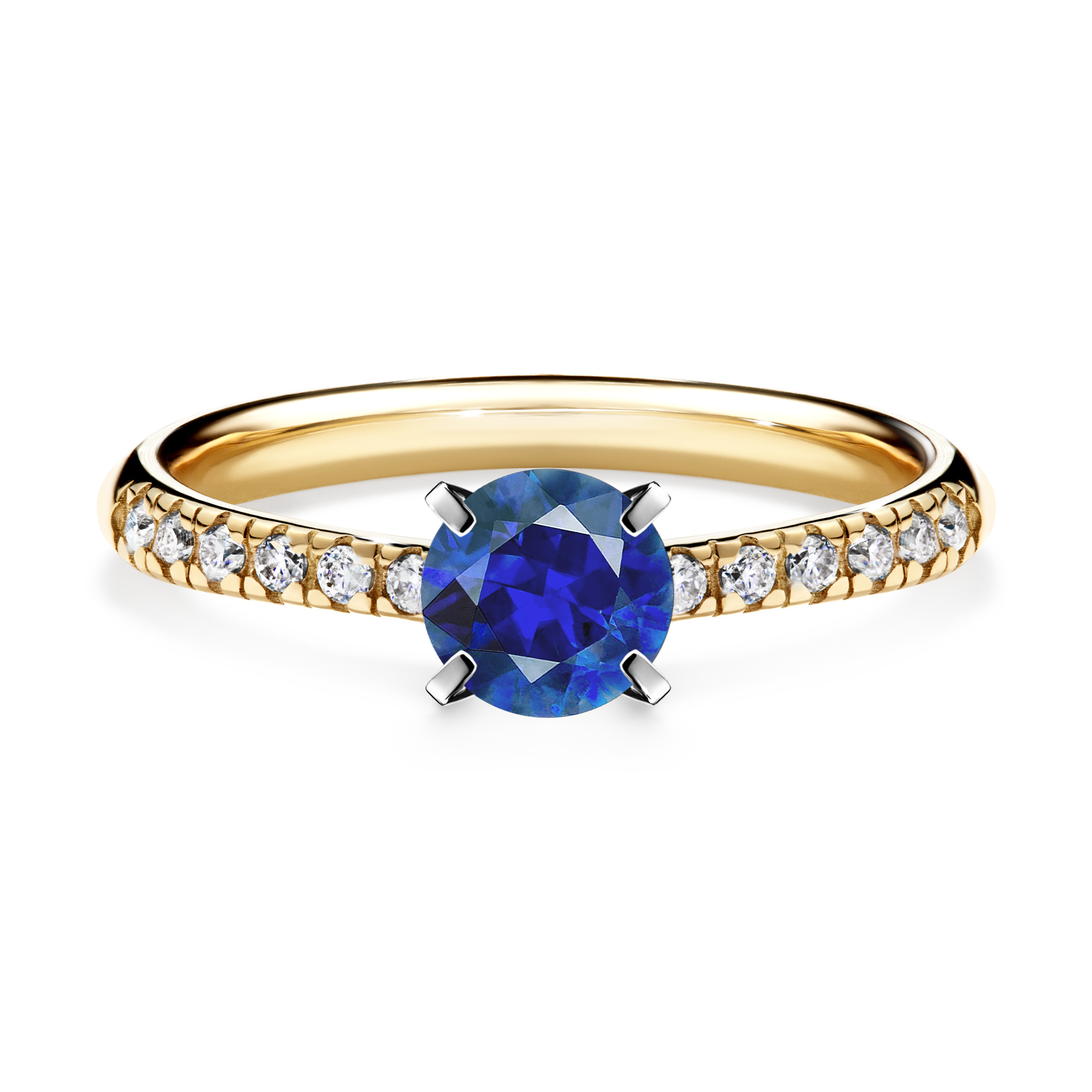 Pierścionek zaręczynowy My Sunshine z żółtego złota z szafirem niebieskim 0,64CT