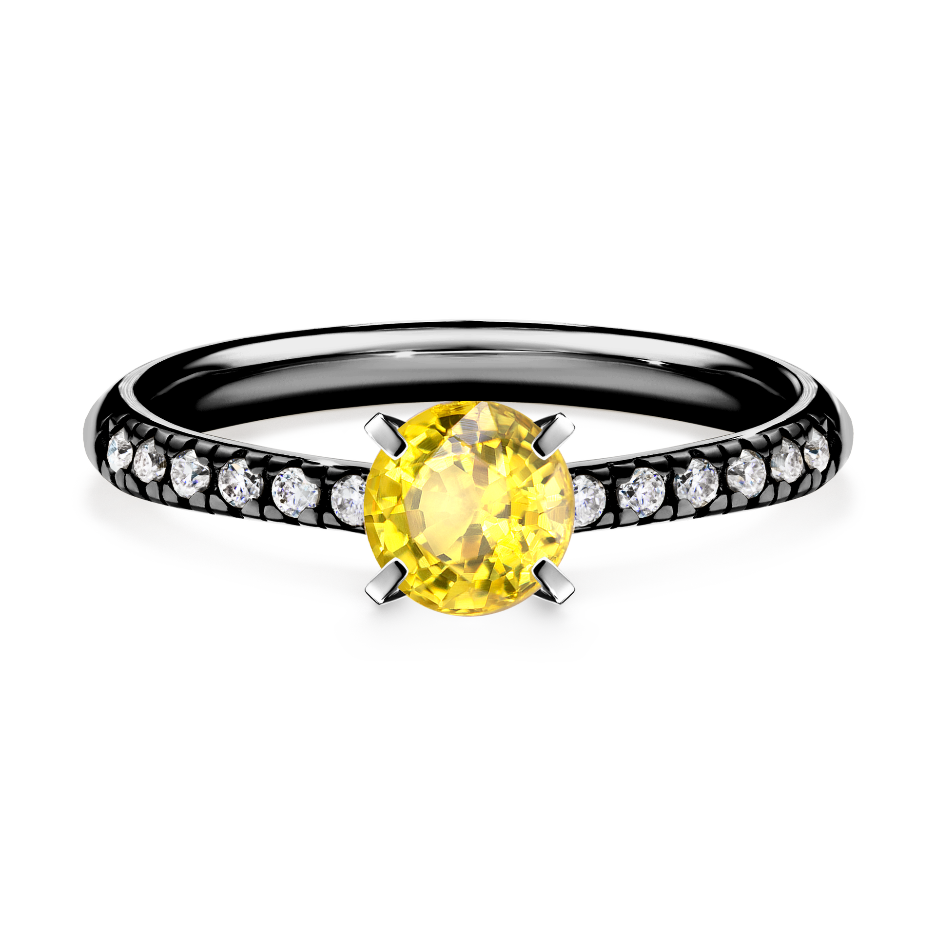 Pierścionek zaręczynowy My Sunshine z czarnego złota z szafirem żółtym 0,64CT