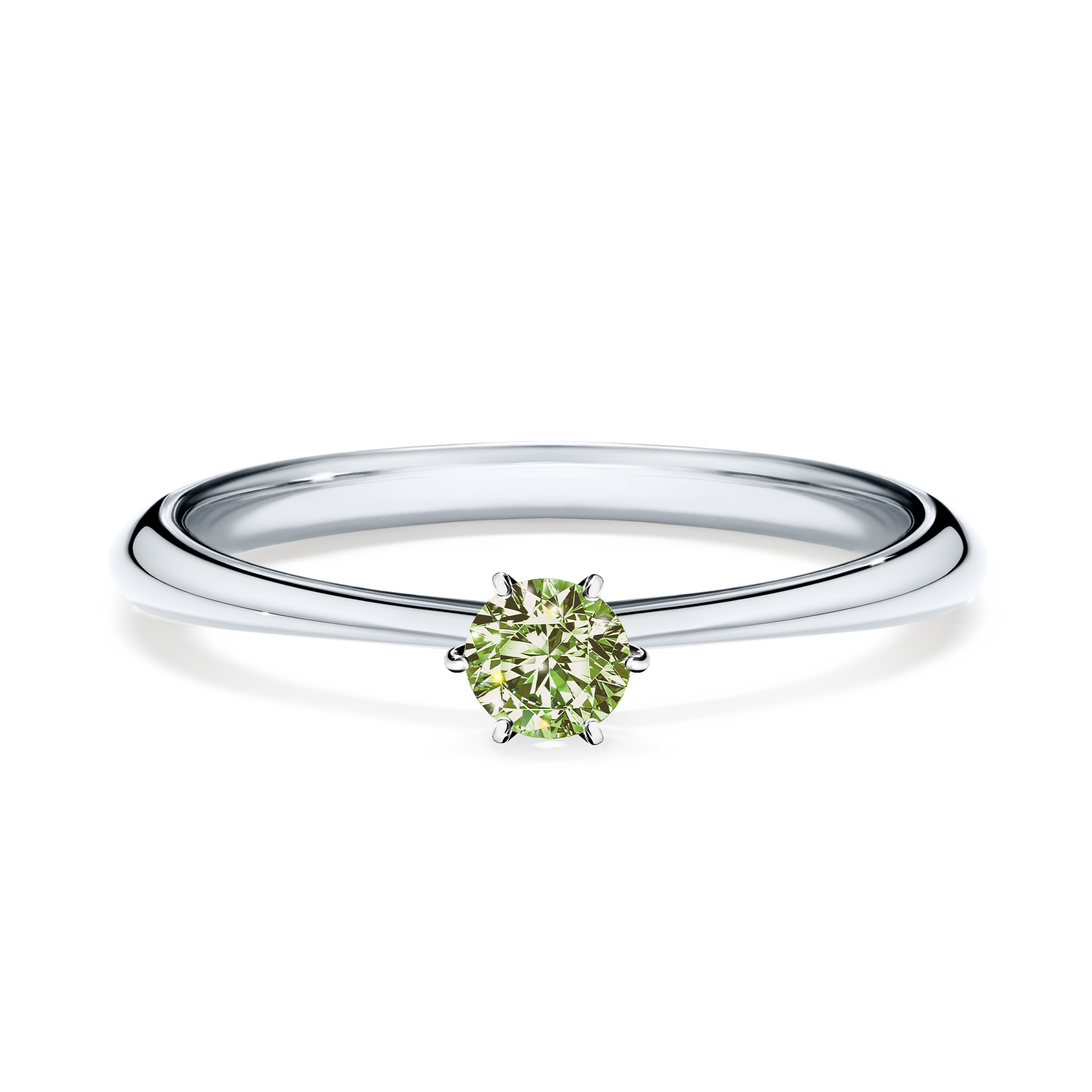 Pierścionek zaręczynowy My Love z białego złota z jasnym zielonym diamentem 0,17CT