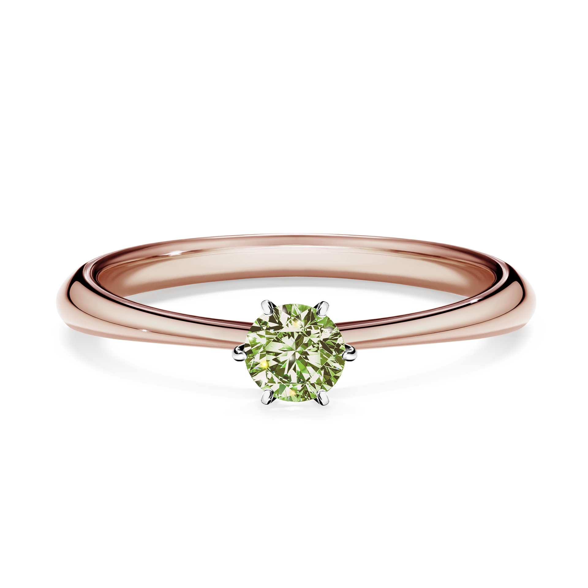 Pierścionek zaręczynowy My Love z różowego złota z jasnym zielonym diamentem 0,25CT