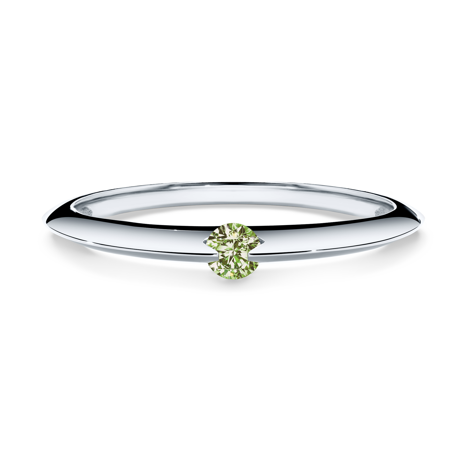 Pierścionek zaręczynowy My Baby z białego złota z jasnym zielonym diamentem 0,25CT