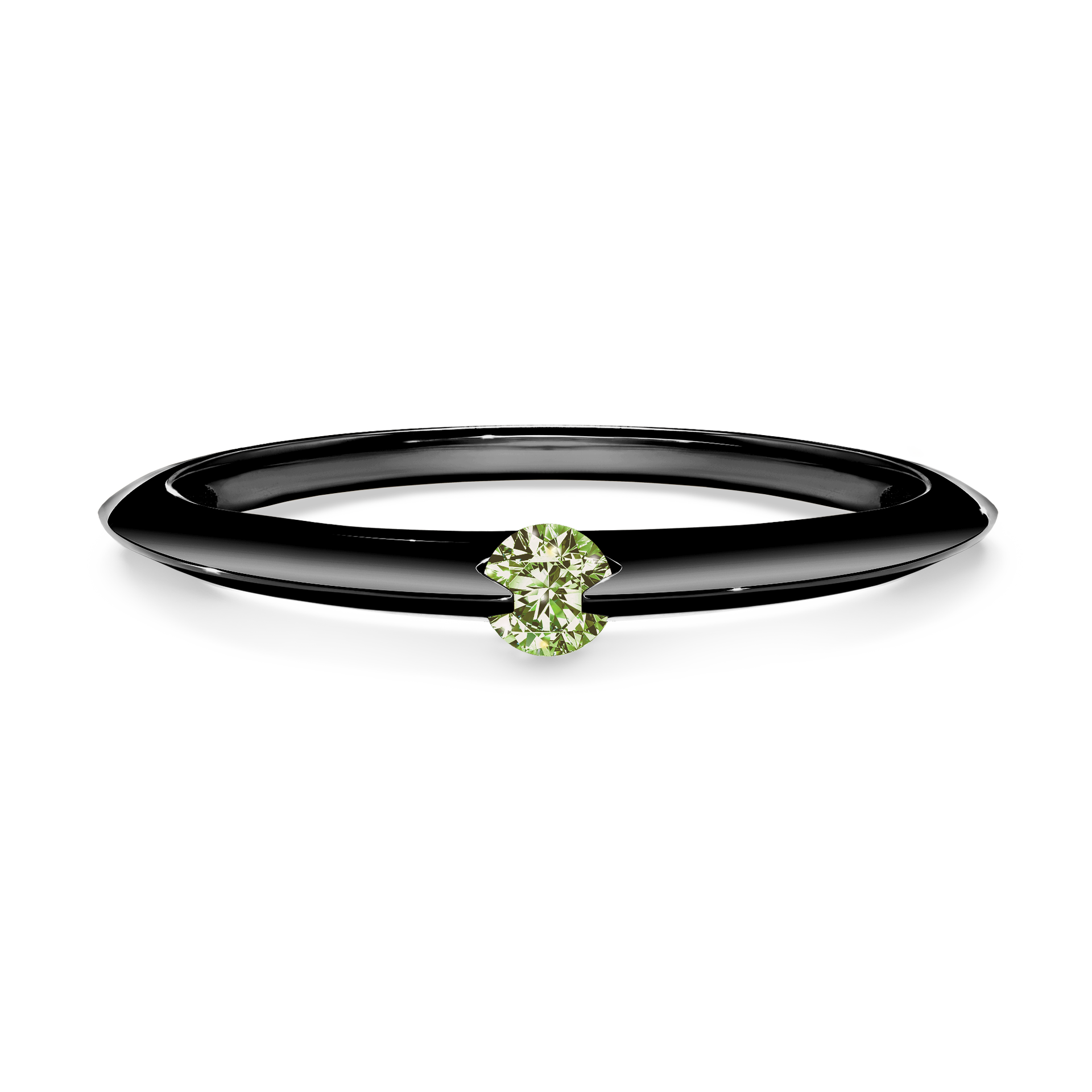 Pierścionek zaręczynowy My Baby z czarnego złota z jasnym zielonym diamentem 0,25CT