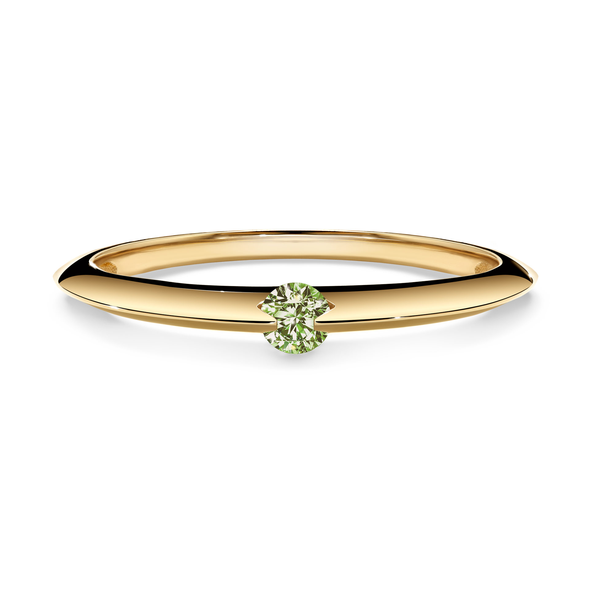 Pierścionek zaręczynowy My Baby z żółtego złota z jasnym zielonym diamentem 0,25CT