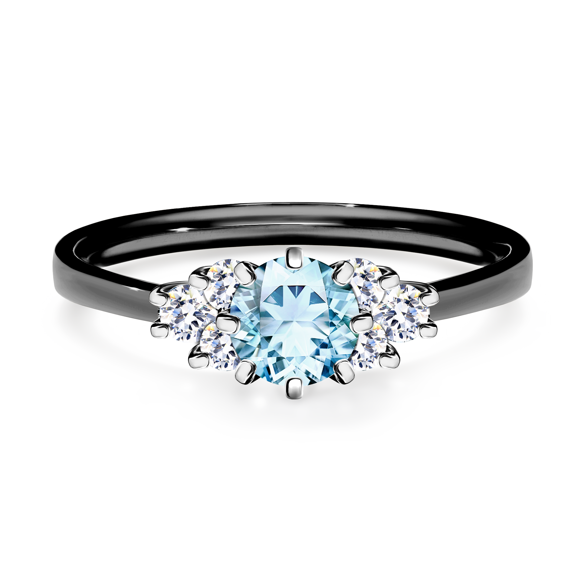 Pierścionek zaręczynowy My Lilly z czarnego złota z akwamarynem 0,68CT