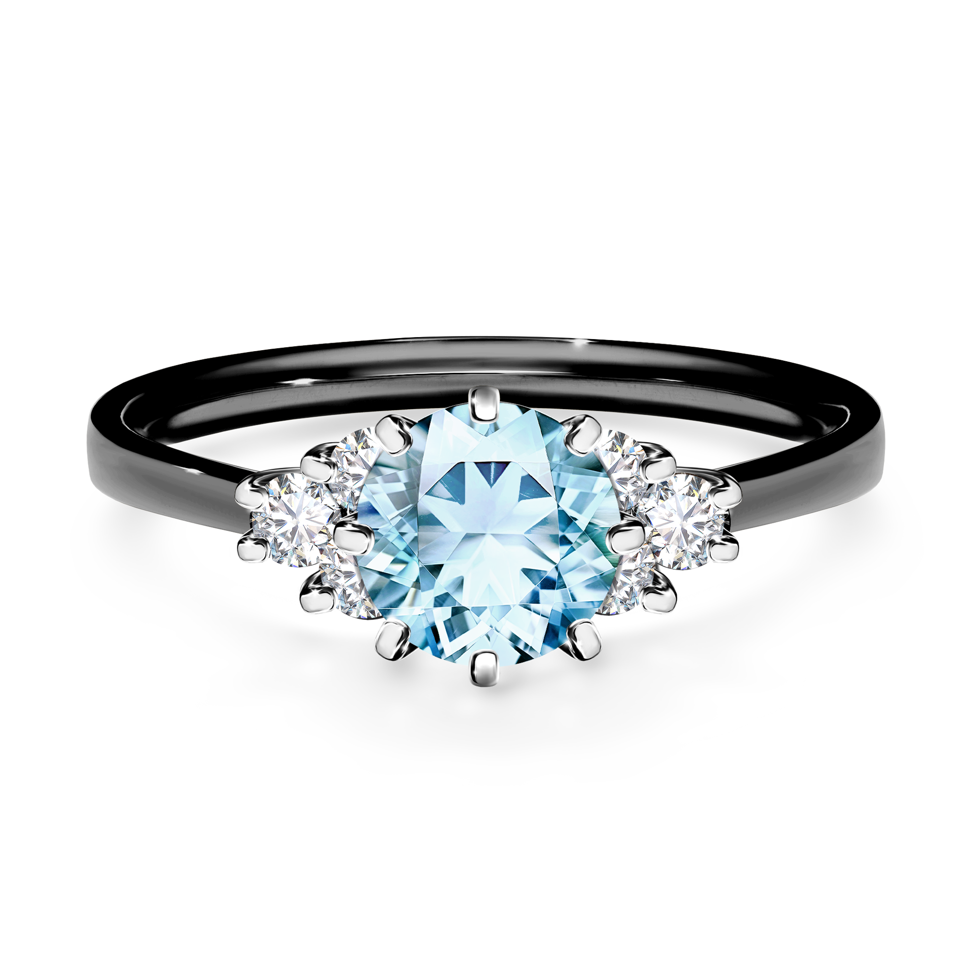 Pierścionek zaręczynowy My Lilly z czarnego złota z akwamarynem 0,98CT