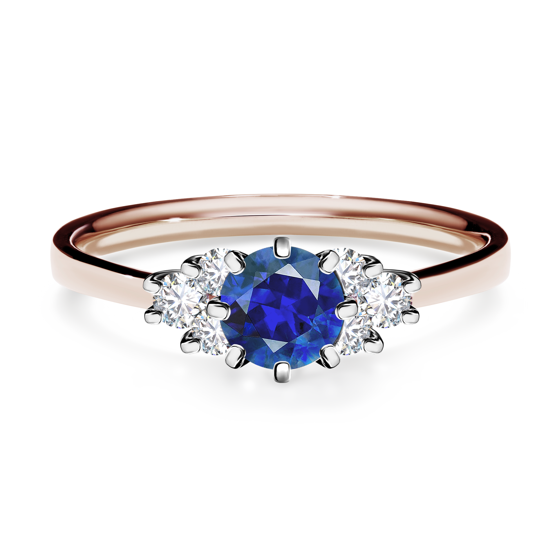 Pierścionek zaręczynowy My Lilly z różowego złota z szafirem niebieskim 0,68CT