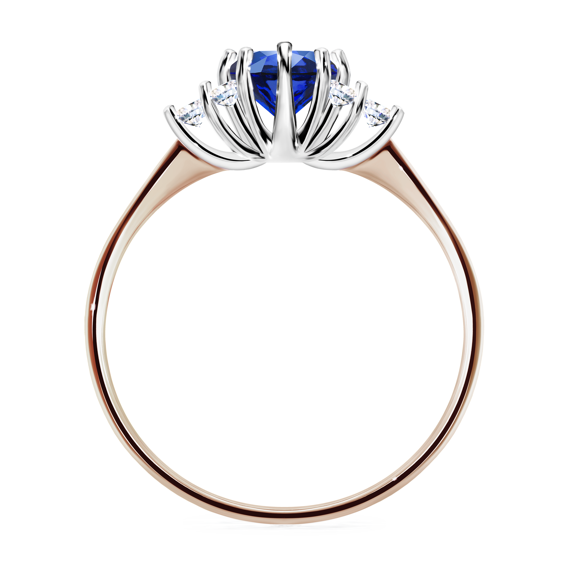Pierścionek zaręczynowy My Lilly z różowego złota z szafirem niebieskim 0,68CT