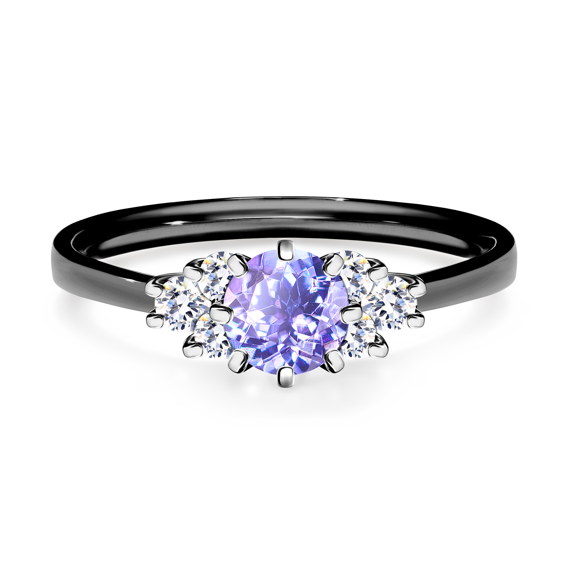 Pierścionek zaręczynowy My Lilly z czarnego złota z tanzanitem 0,68CT