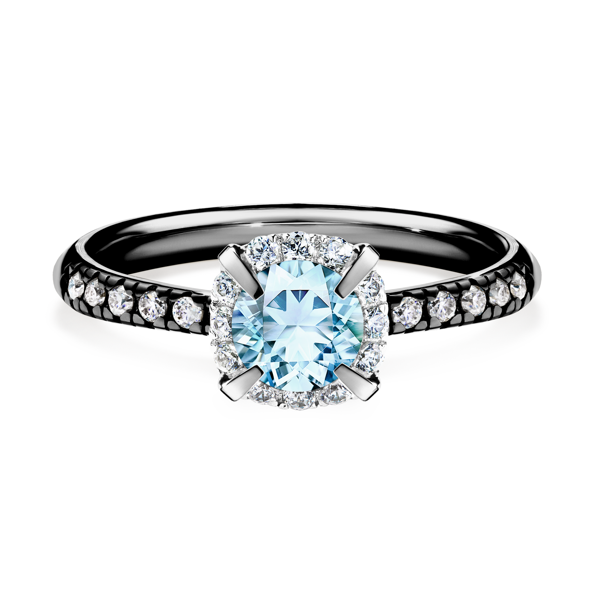 Pierścionek zaręczynowy My Princess z czarnego złota z akwamarynem 0,76CT