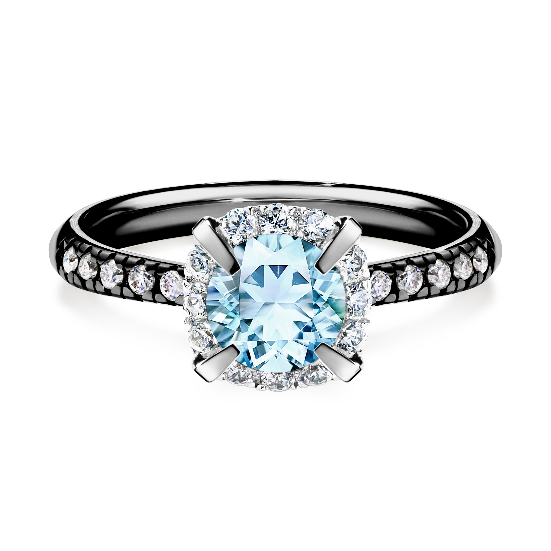 Pierścionek zaręczynowy My Princess z czarnego złota z akwamarynem 1,18CT