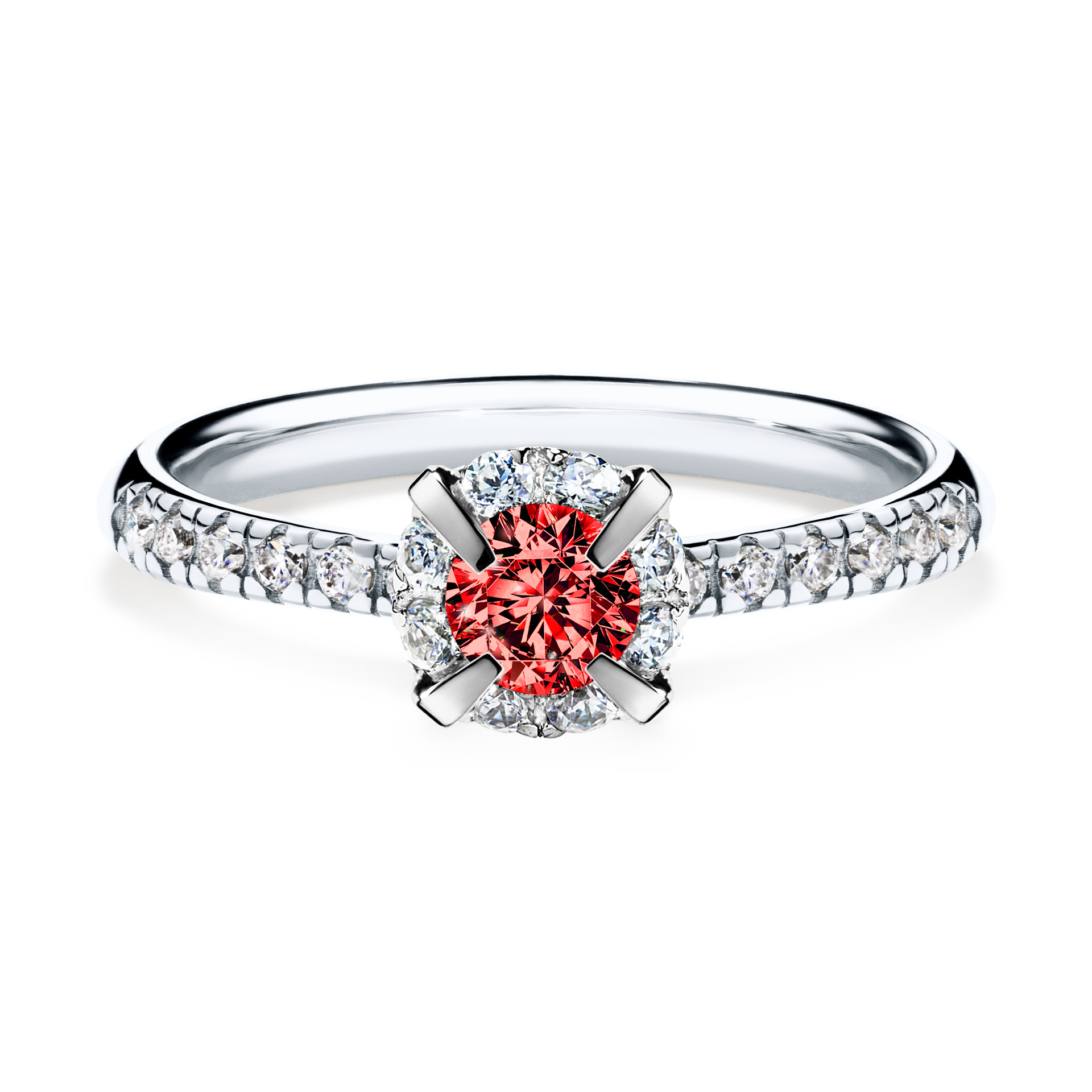 Pierścionek zaręczynowy My Princess z białego złota z czerwonym diamentem 0,47CT