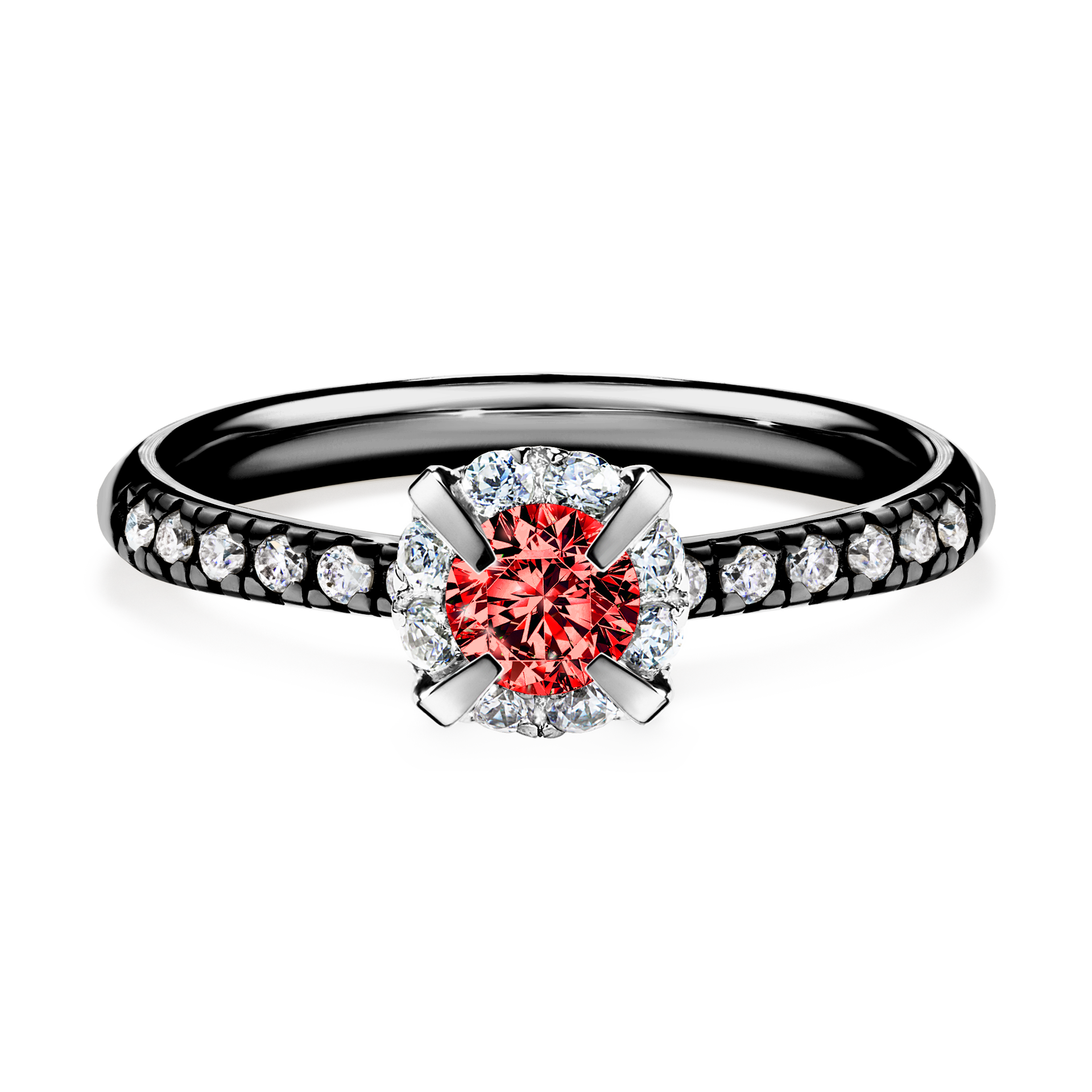 Pierścionek zaręczynowy My Princess z czarnego złota z czerwonym diamentem 0,47CT
