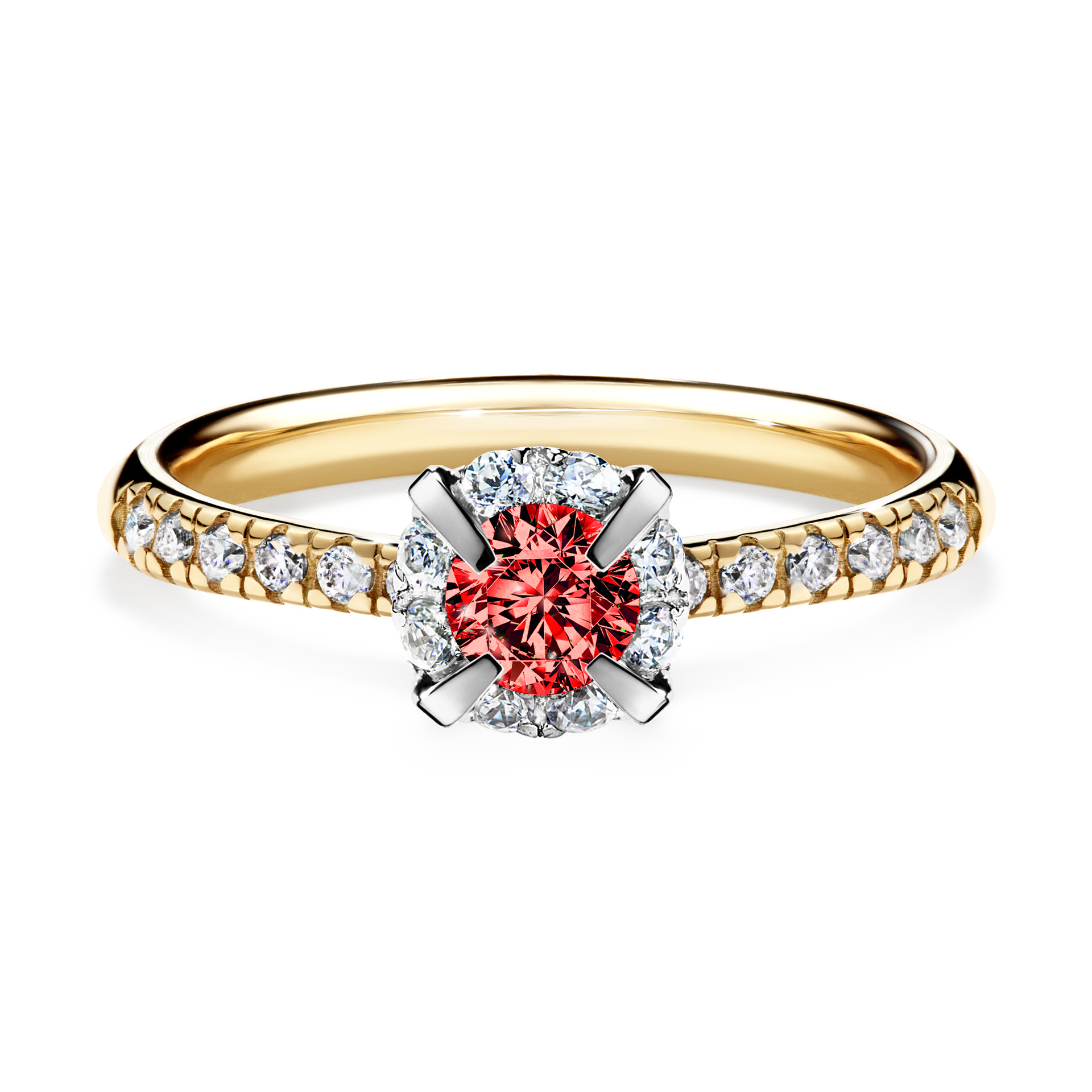 Pierścionek zaręczynowy My Princess z żółtego złota z czerwonym diamentem 0,47CT