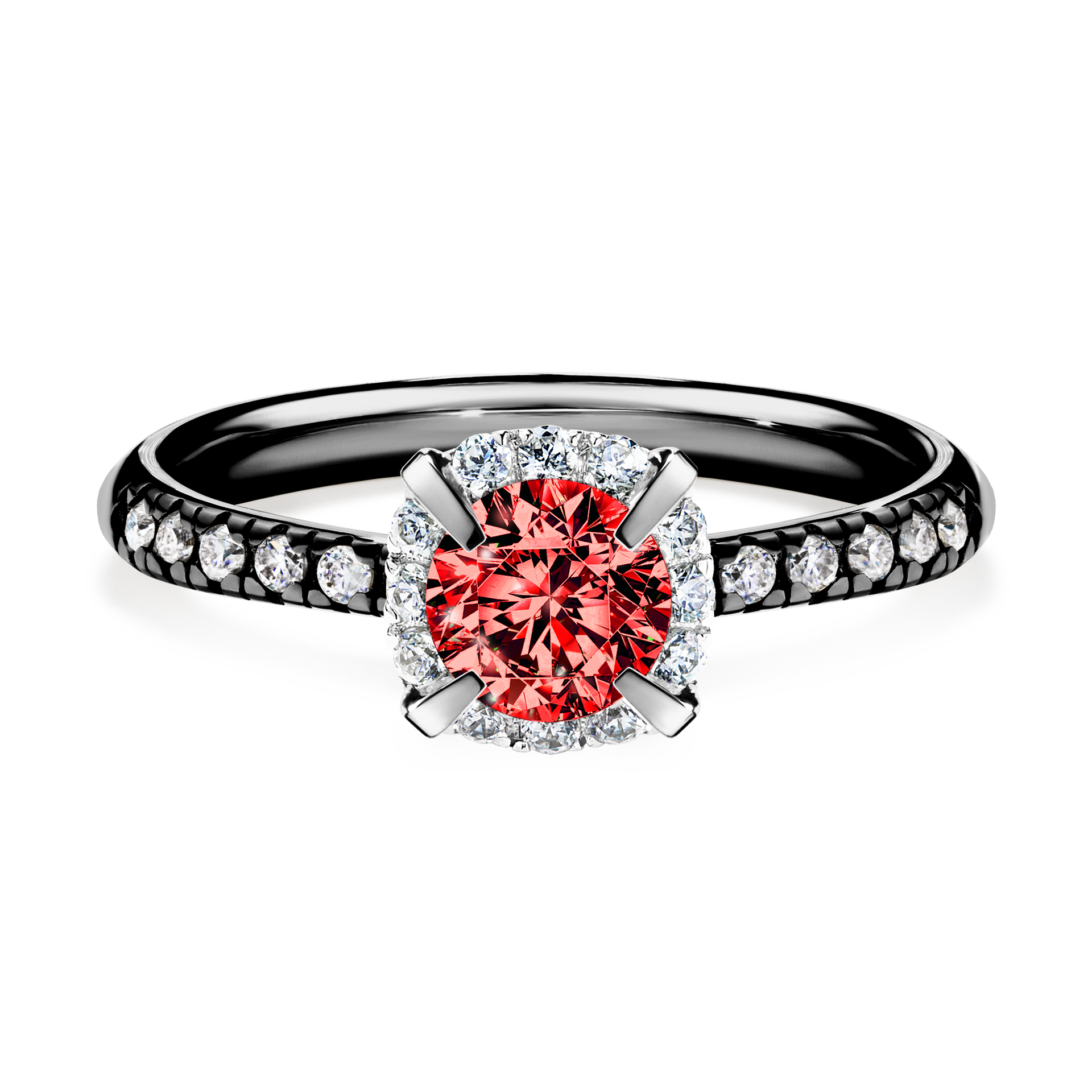 Pierścionek zaręczynowy My Princess z czarnego złota z czerwonym diamentem 0,76CT