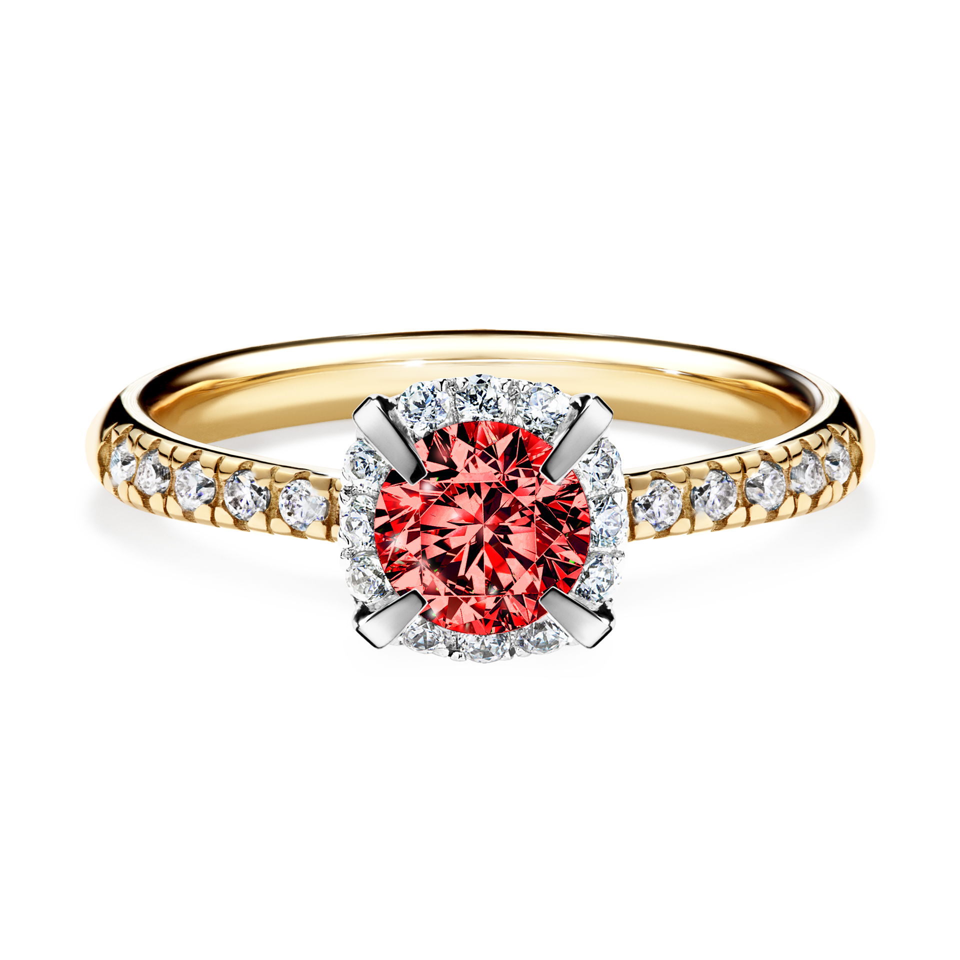 Pierścionek zaręczynowy My Princess z żółtego złota z czerwonym diamentem 0,76CT