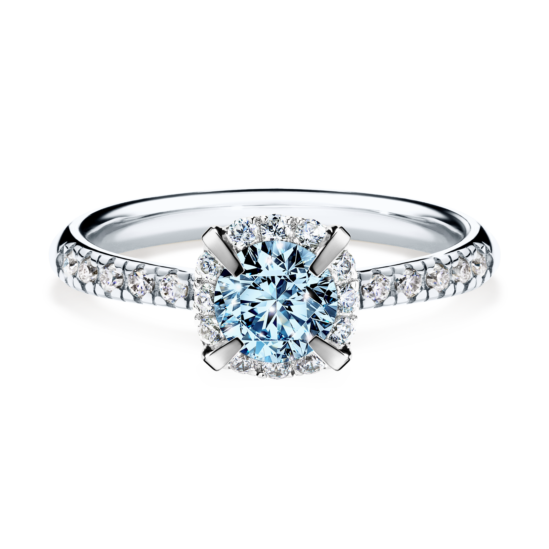 Pierścionek zaręczynowy My Princess z białego złota z niebieskim diamentem 0,76CT