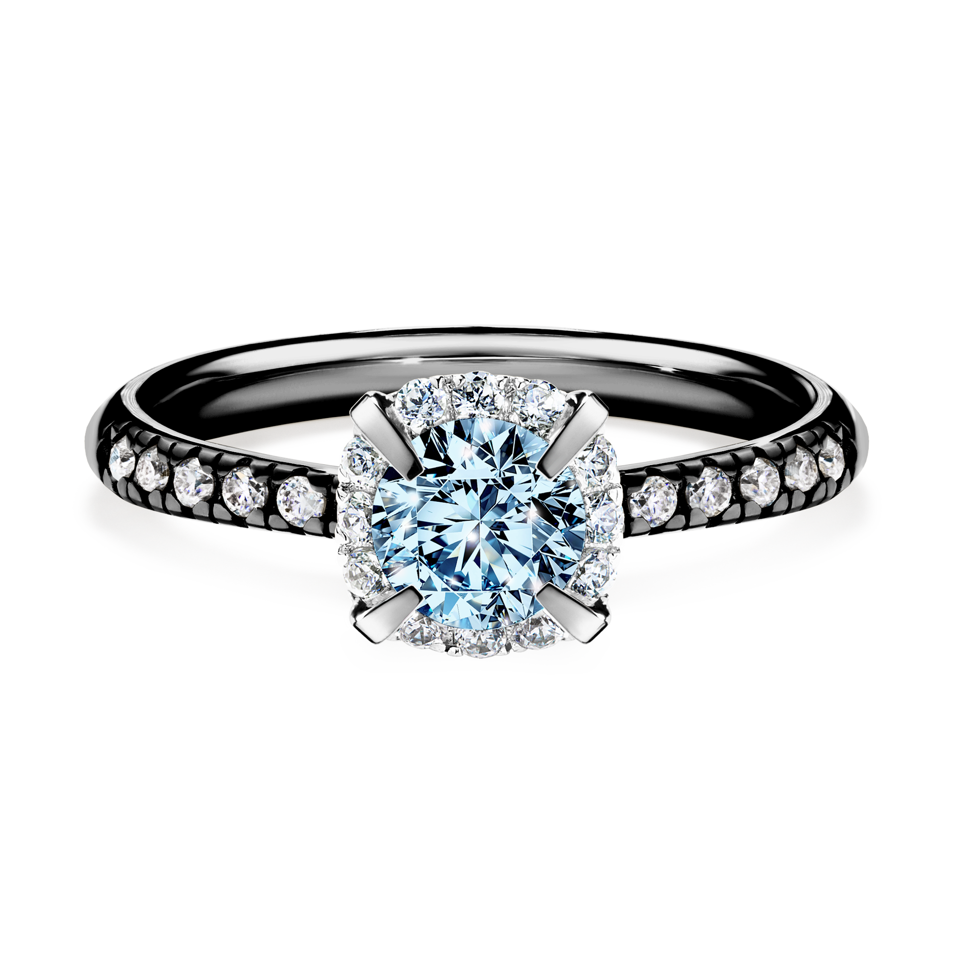 Pierścionek zaręczynowy My Princess z czarnego złota z niebieskim diamentem 0,76CT