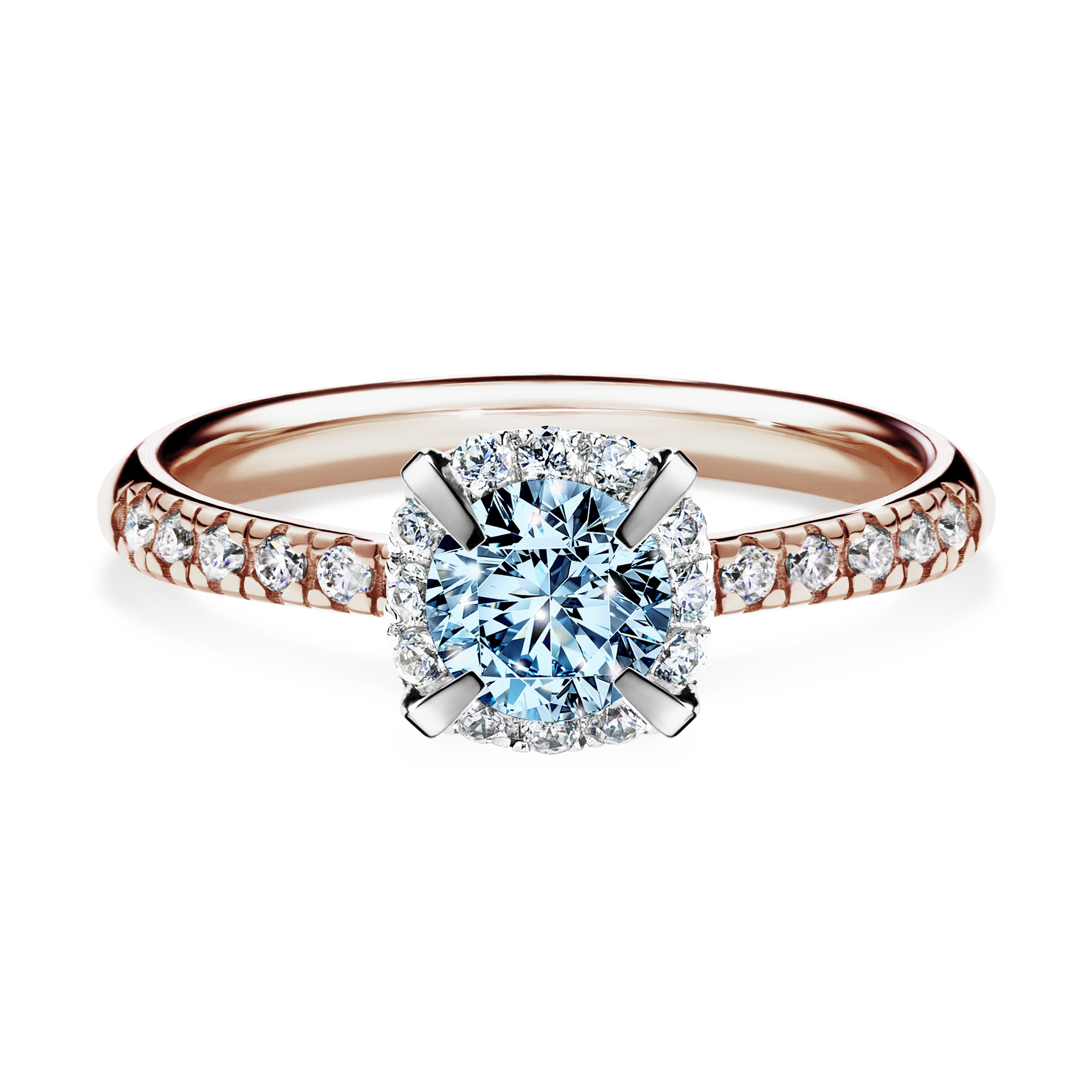 Pierścionek zaręczynowy My Princess z różowego złota z niebieskim diamentem 0,76CT