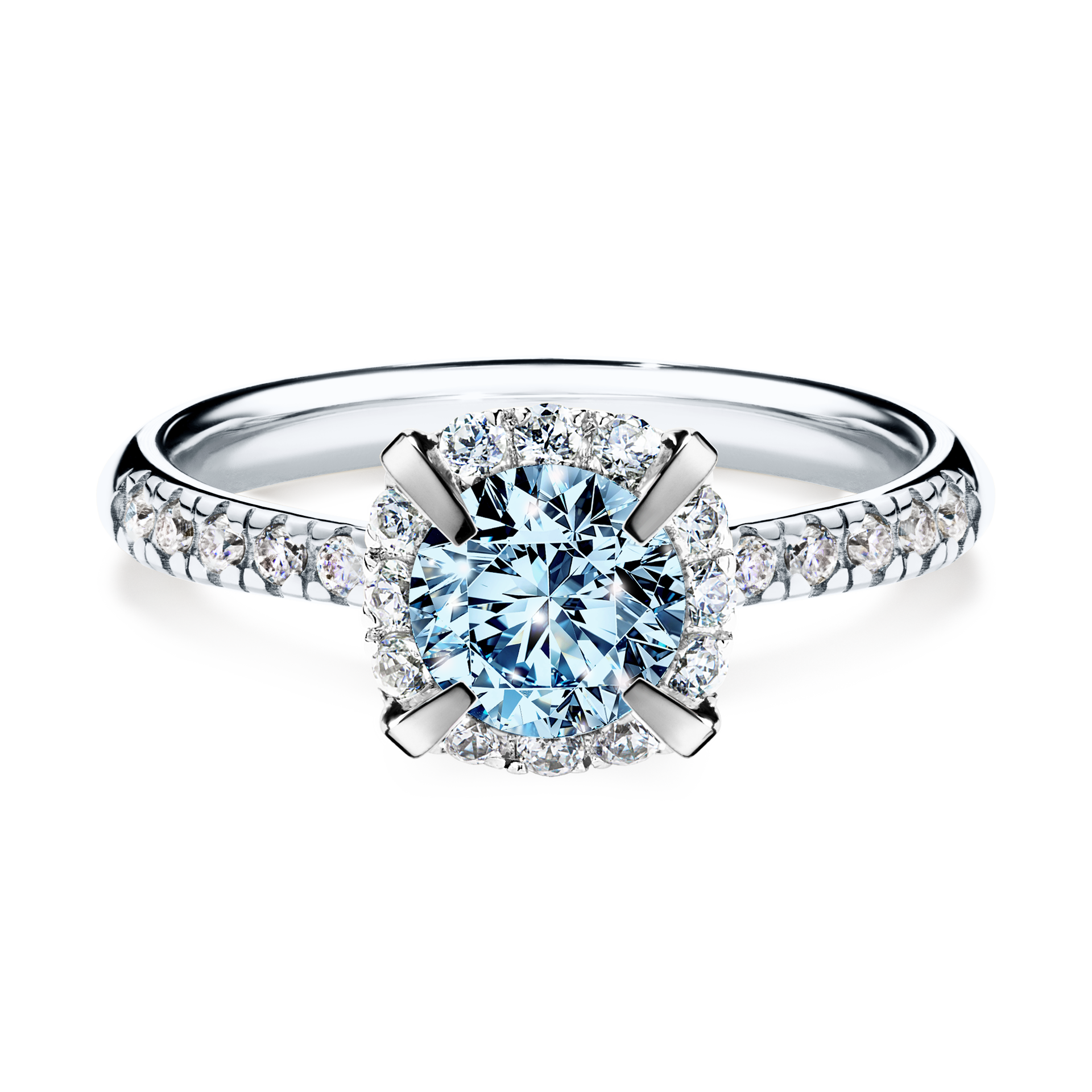 Pierścionek zaręczynowy My Princess z białego złota z niebieskim diamentem 1,18CT