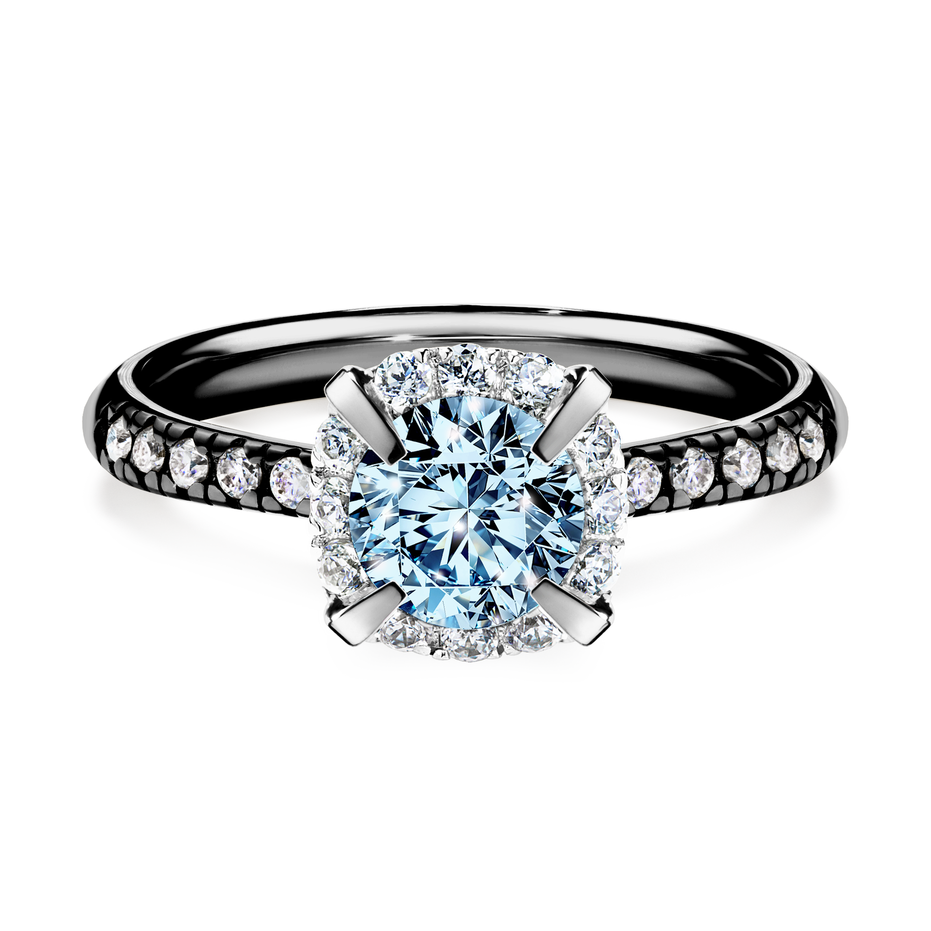 Pierścionek zaręczynowy My Princess z czarnego złota z niebieskim diamentem 1,18CT