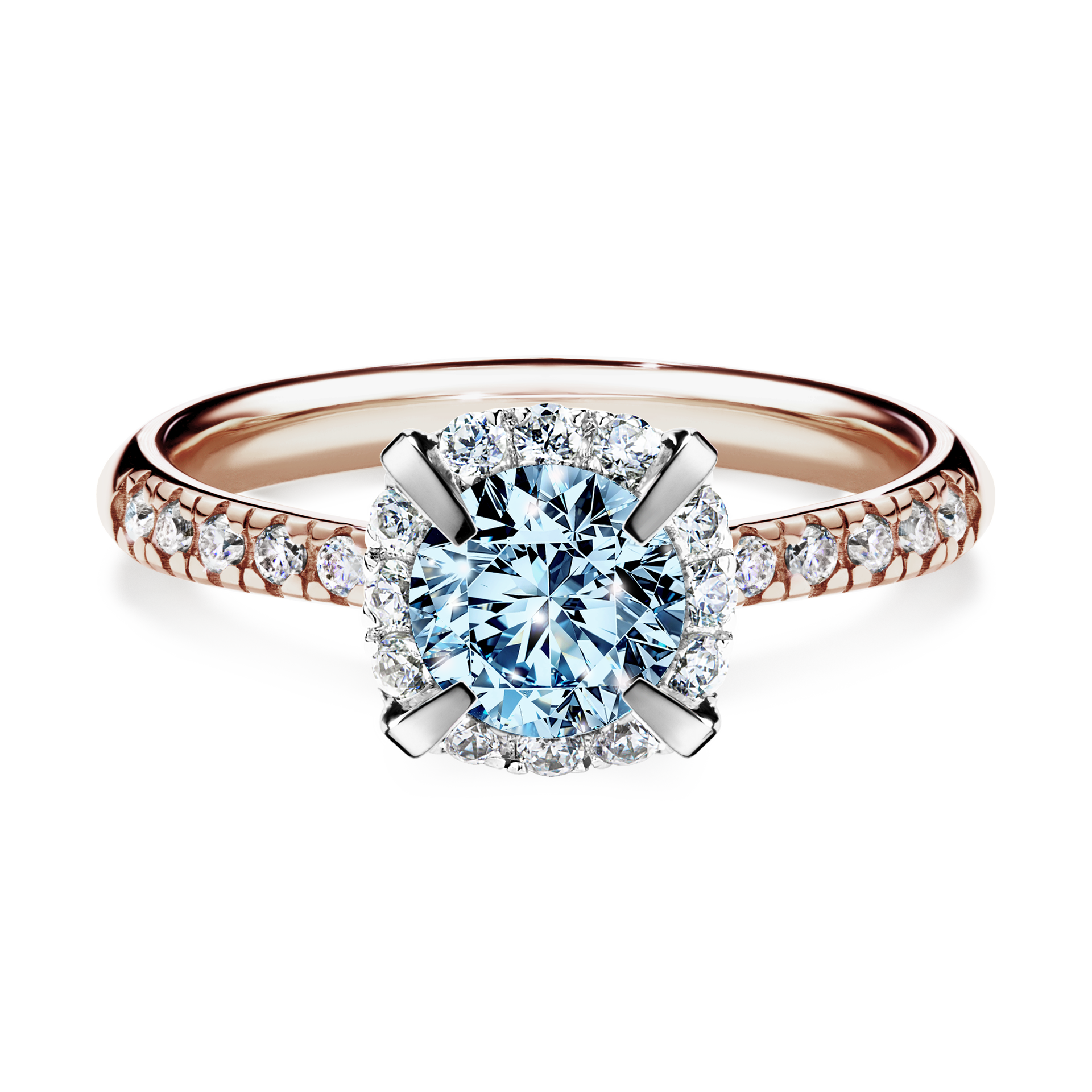 Pierścionek zaręczynowy My Princess z różowego złota z niebieskim diamentem 1,18CT