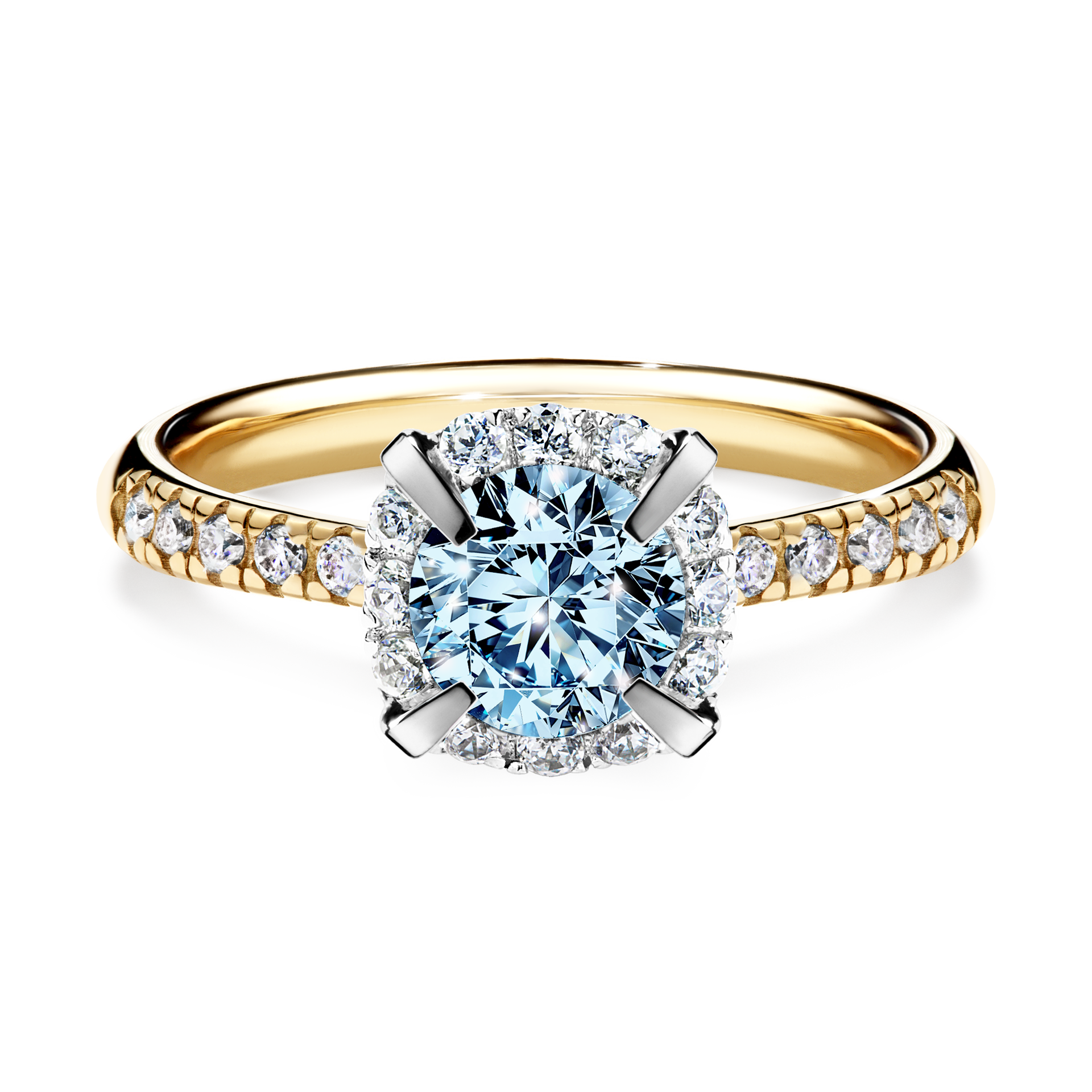 Pierścionek zaręczynowy My Princess z żółtego złota z niebieskim diamentem 1,18CT