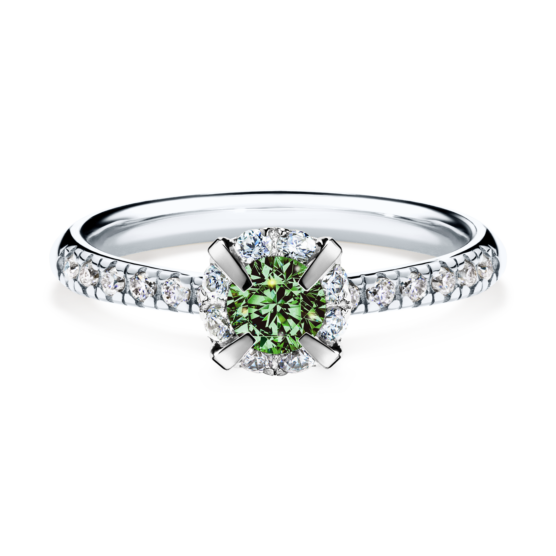 Pierścionek zaręczynowy My Princess z białego złota z ciemnym zielonym diamentem 0,47CT