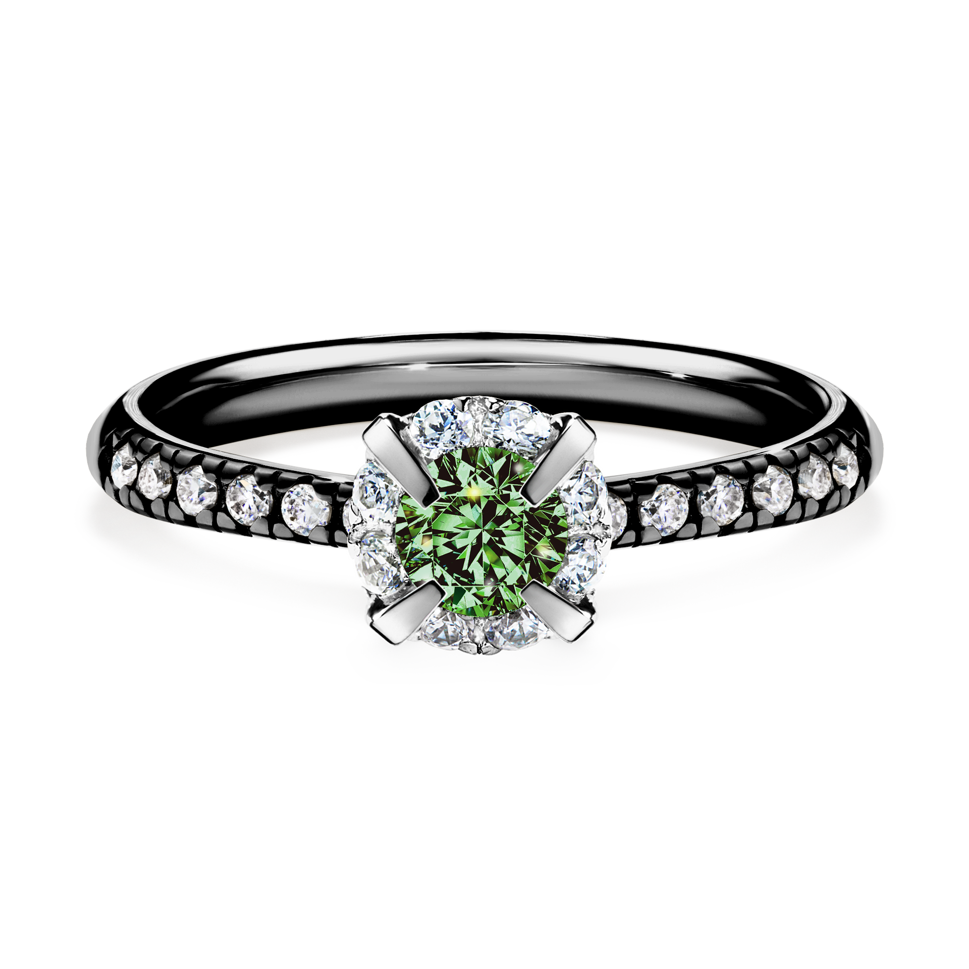 Pierścionek zaręczynowy My Princess z czarnego złota z ciemnym zielonym diamentem 0,47CT