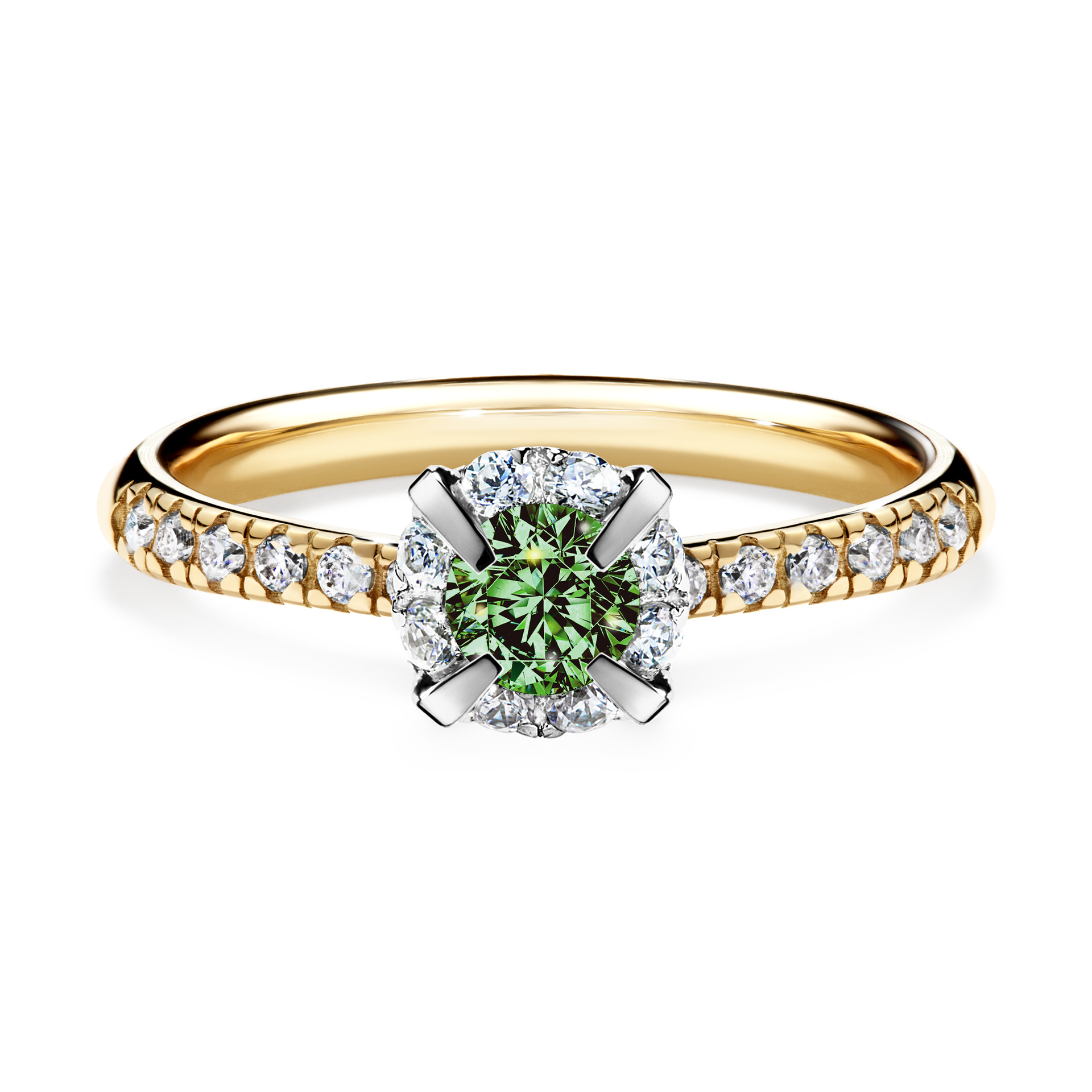 Pierścionek zaręczynowy My Princess z żółtego złota z ciemnym zielonym diamentem 0,47CT