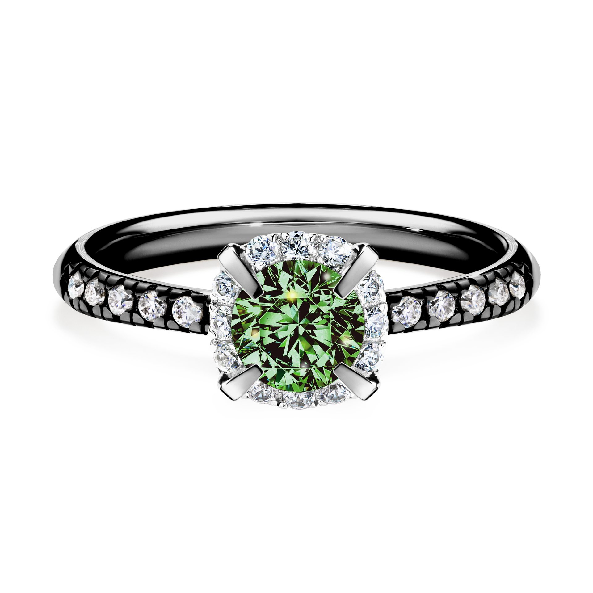 Pierścionek zaręczynowy My Princess z czarnego złota z ciemnym zielonym diamentem 0,76CT