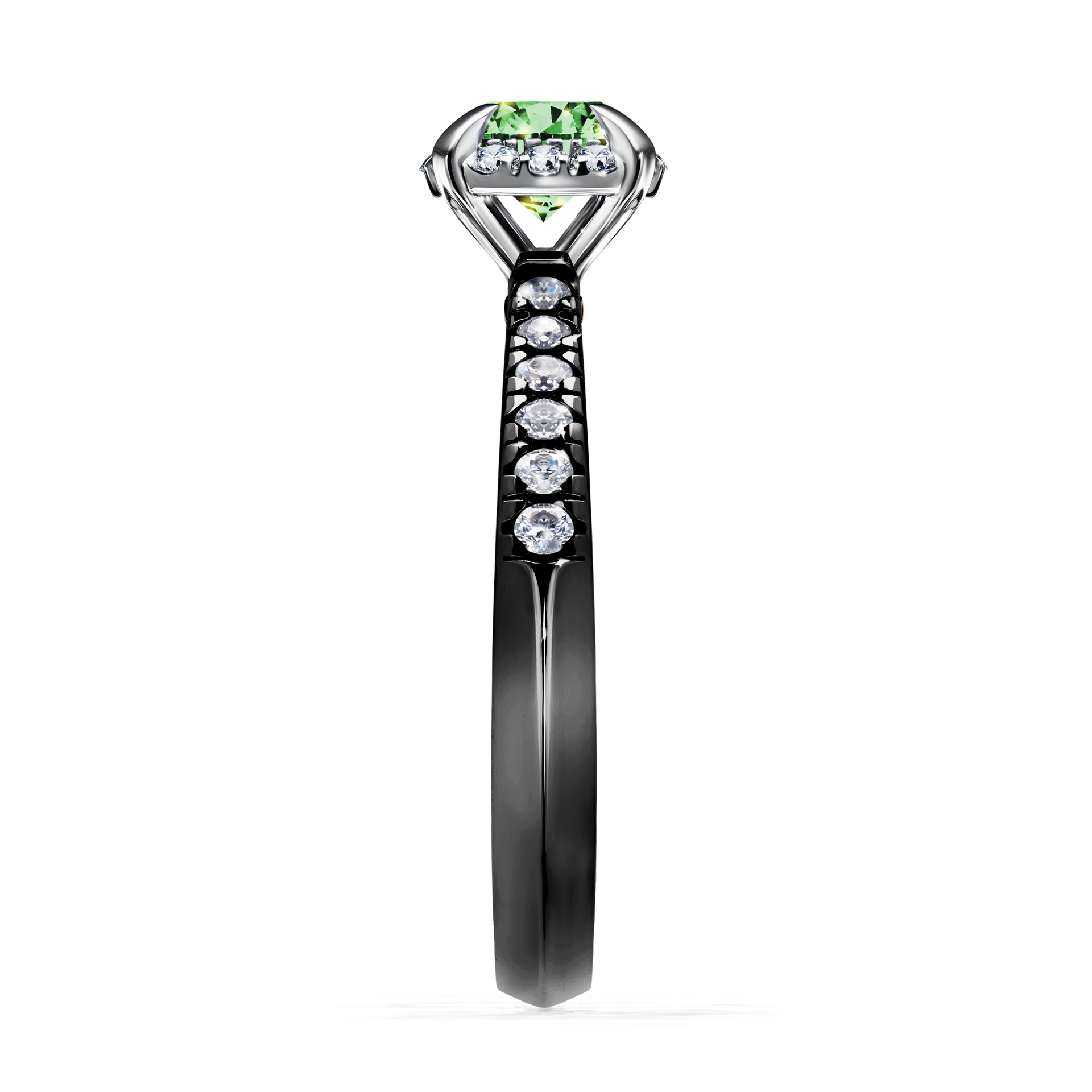Pierścionek zaręczynowy My Princess z czarnego złota z ciemnym zielonym diamentem 0,76CT