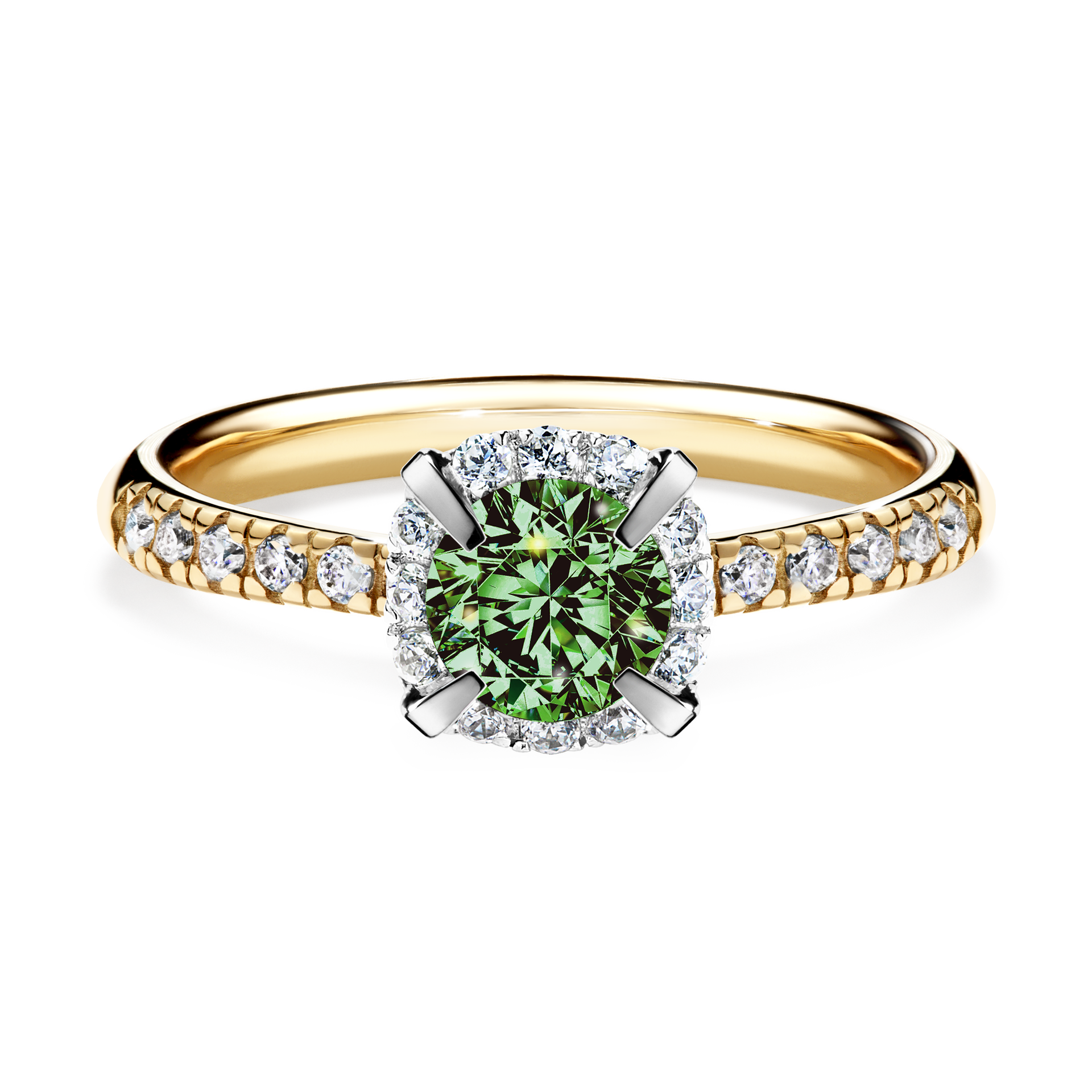 Pierścionek zaręczynowy My Princess z żółtego złota z ciemnym zielonym diamentem 0,76CT