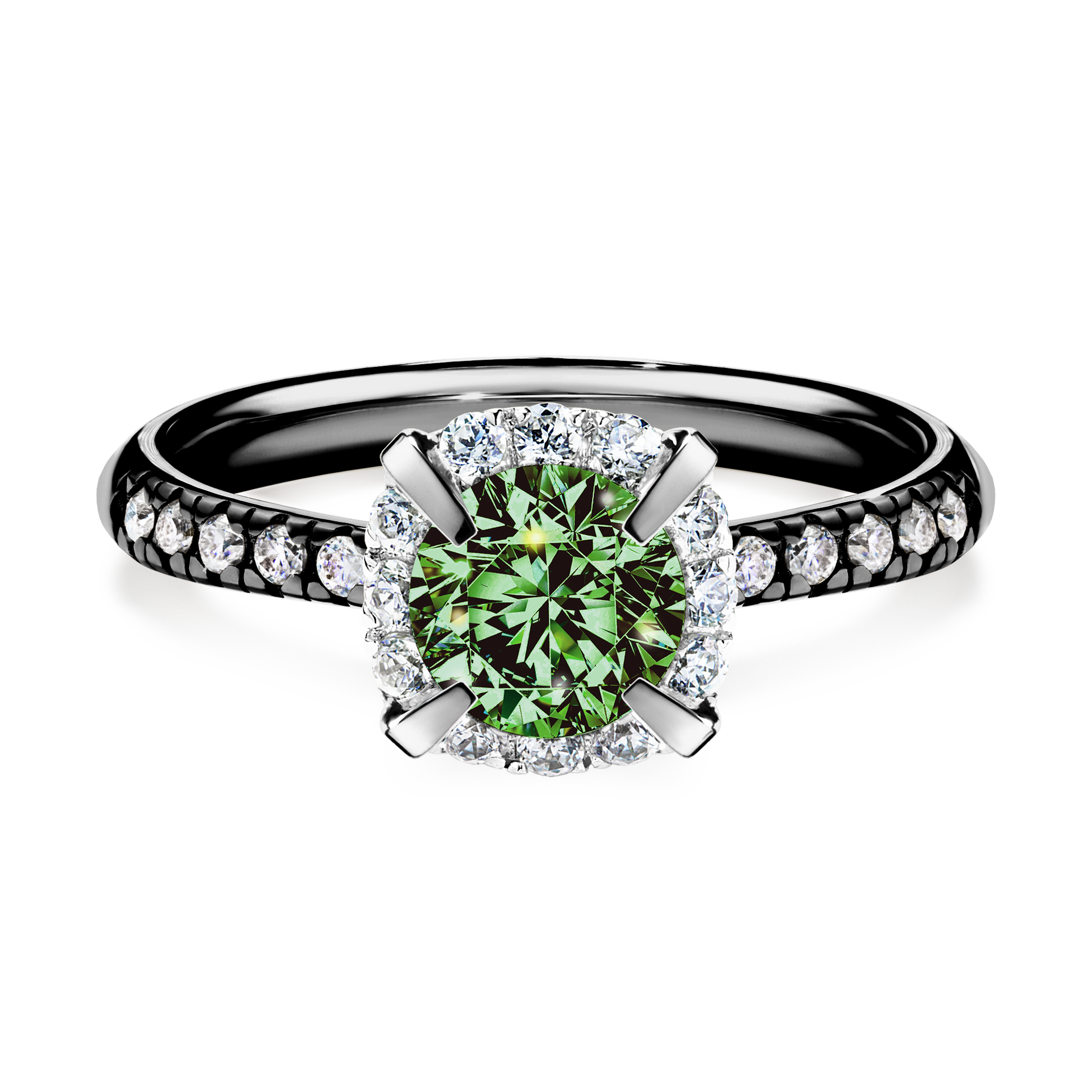 Pierścionek zaręczynowy My Princess z czarnego złota z ciemnym zielonym diamentem 1,18CT