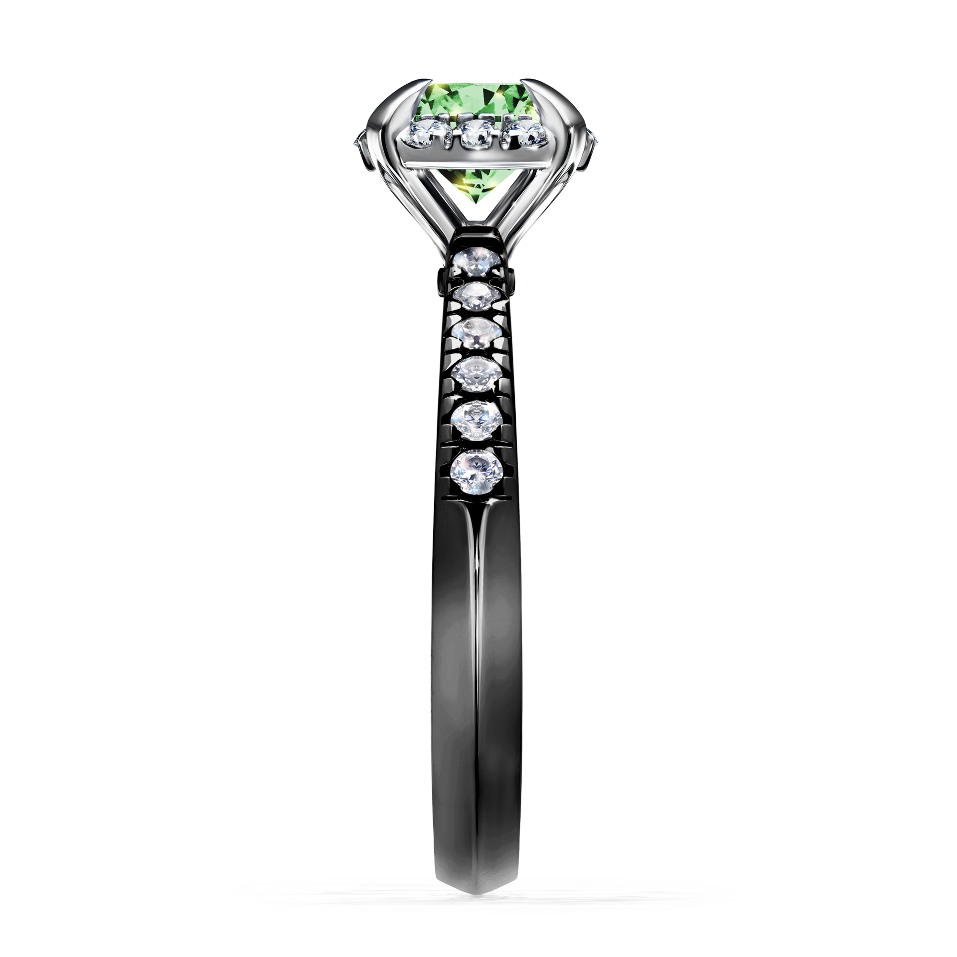 Pierścionek zaręczynowy My Princess z czarnego złota z ciemnym zielonym diamentem 1,18CT