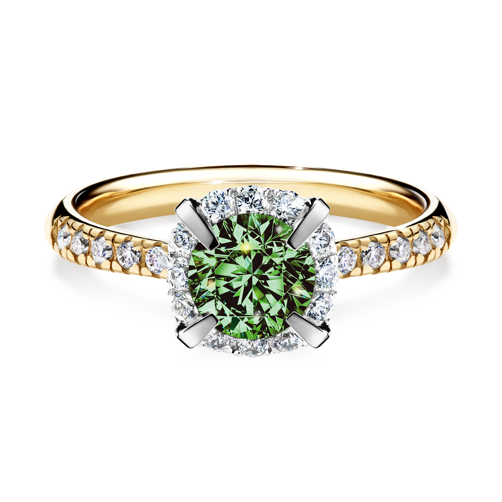 Pierścionek zaręczynowy My Princess z żółtego złota z ciemnym zielonym diamentem 1,18CT