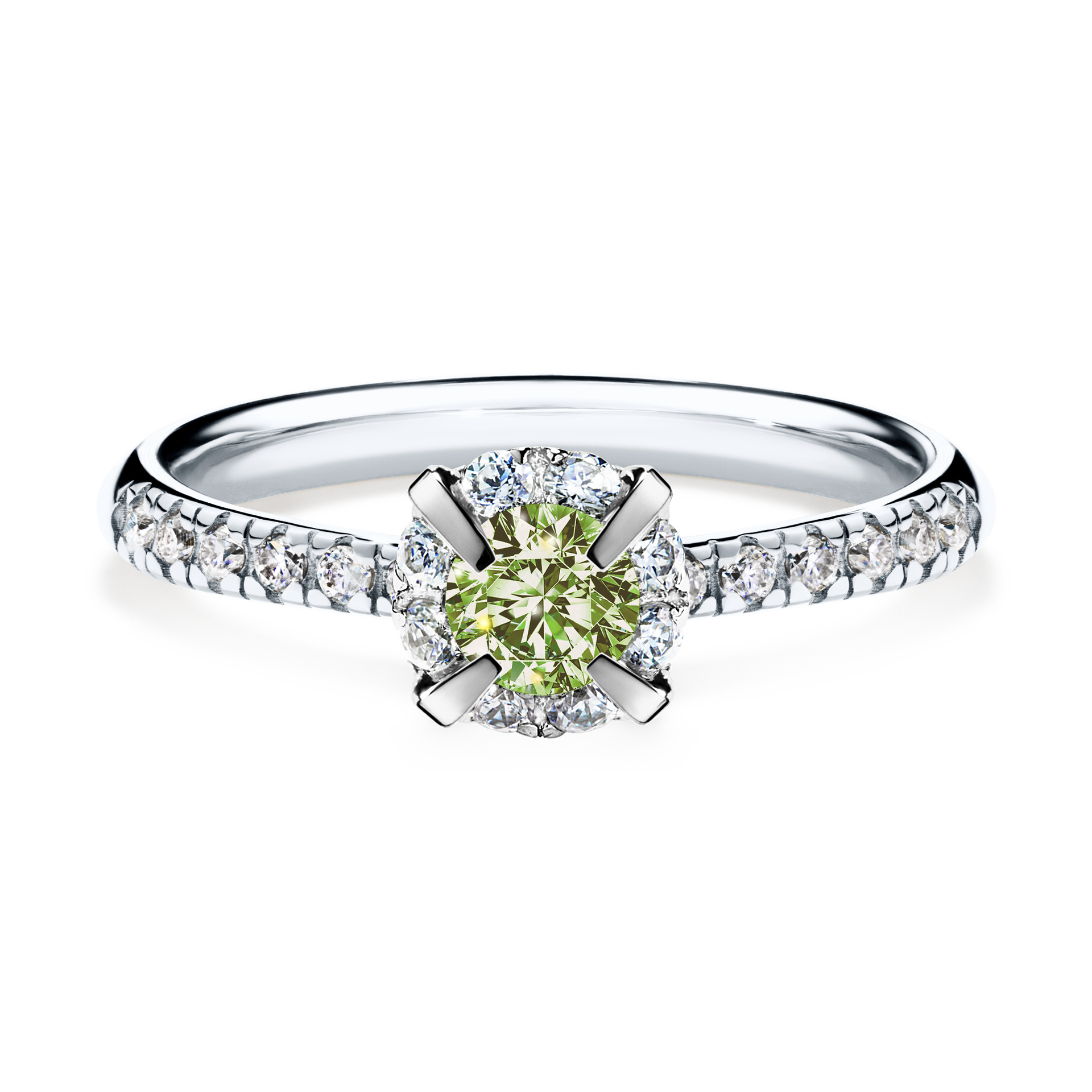 Pierścionek zaręczynowy My Princess z białego złota z jasnym zielonym diamentem 0,47CT